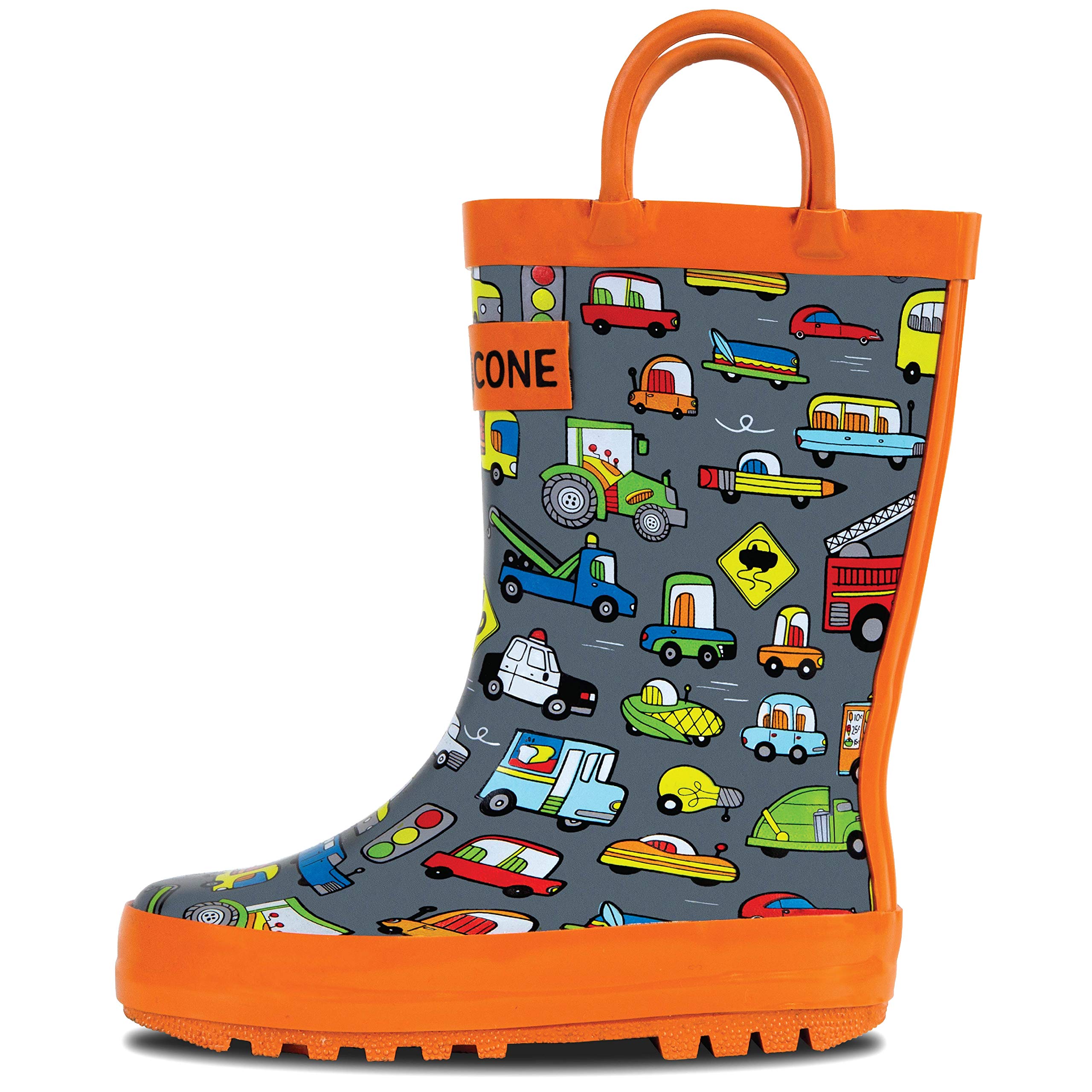 Lone Cone Kids Rain Boots for Girls & Boys – Waterproof Natural Rubber Toddler Rain Boots with Non-Slip Outsole & Easy Pull Handles – Solid, Pattern & Glitter Designs