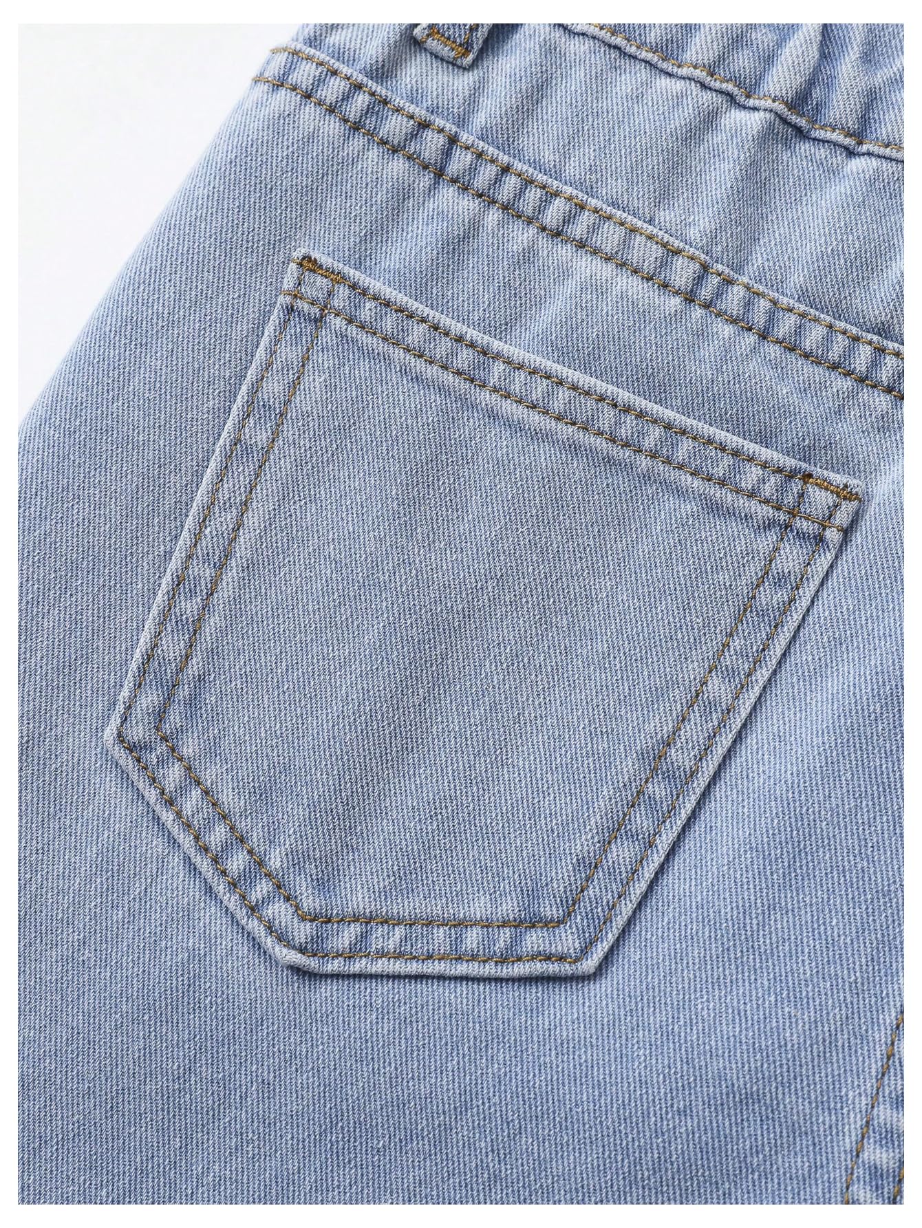 Floerns Pantalones de mezclilla rasgados y desgastados para niña, cintura elástica, pierna ancha, con bolsillo