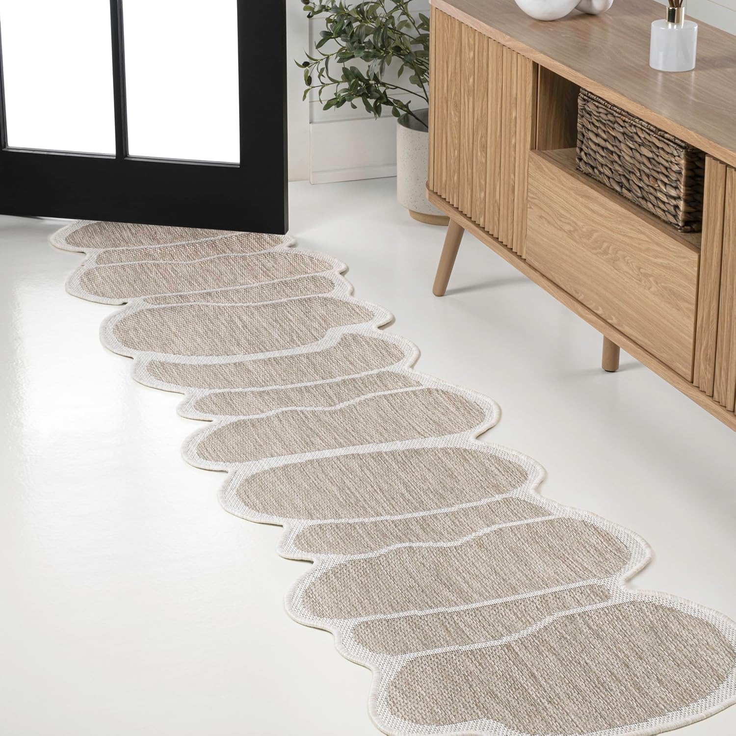 JONATHAN Y Rustic Abstract Indoor Outdoor Runner Rug 2X8 Beige Cream Jasper Modern for Backyard Patio Porch Easy-Cleaning