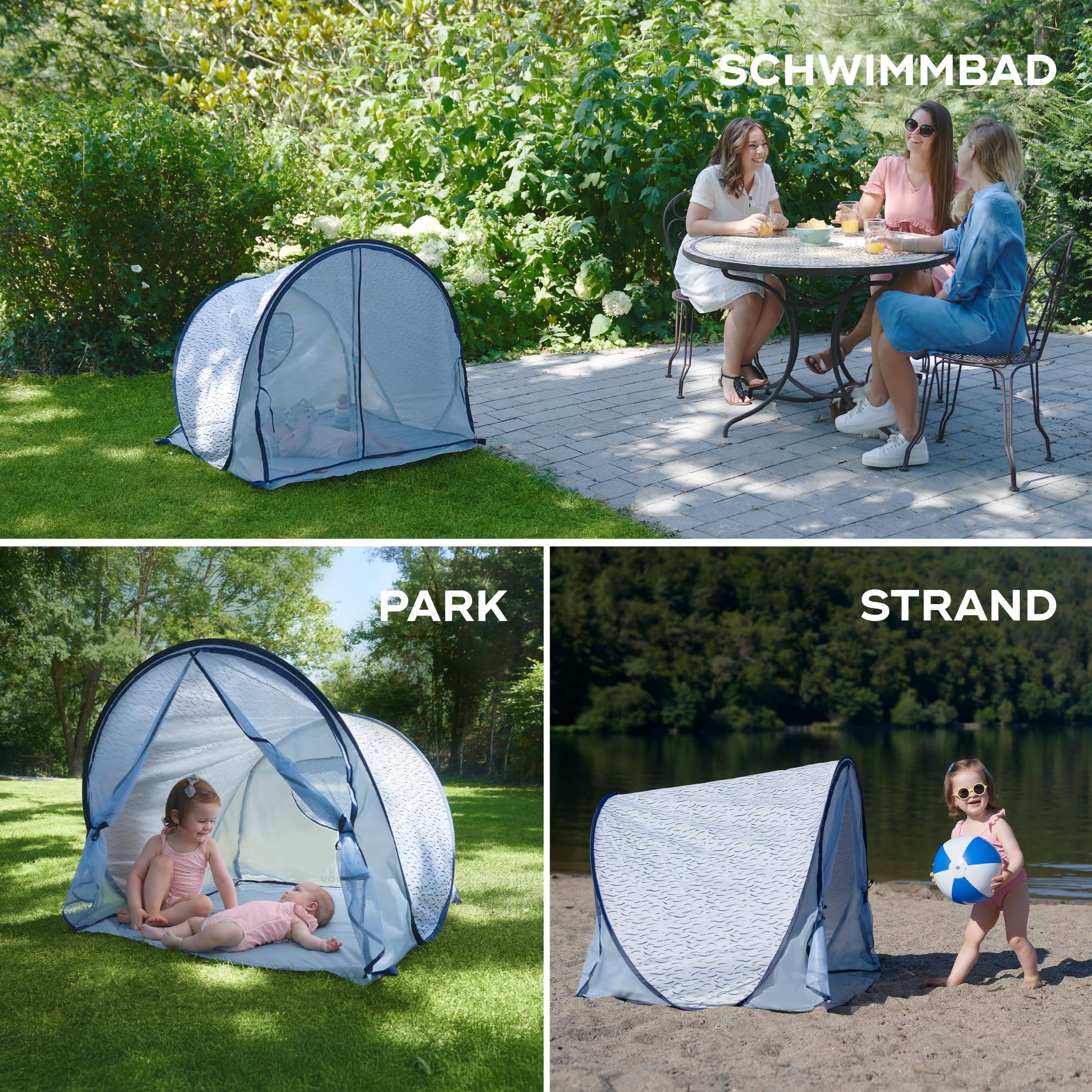 Babymoov Strandmuschel mit UV-Sonnenschutz - LSF 50, Pop-Up-System, Sonnenschutz, Blue Waves