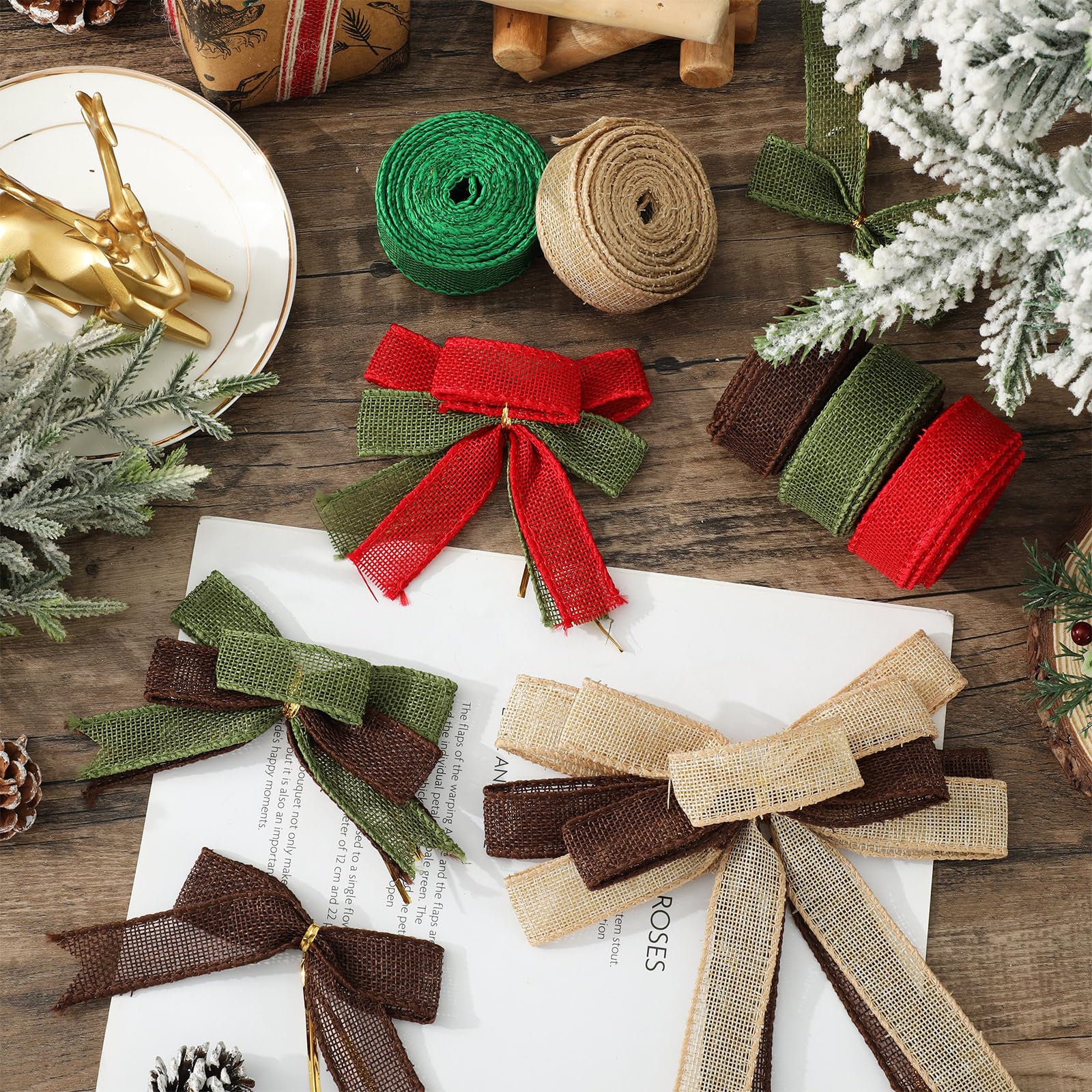 JarThenaAMCS 5 Rollen 30 Yard Weihnachten Juteband 2,5 cm dekoratives Geschenkband für Winter Xmas DIY Handwerk Schleife Kranz Herstellung Zubehör