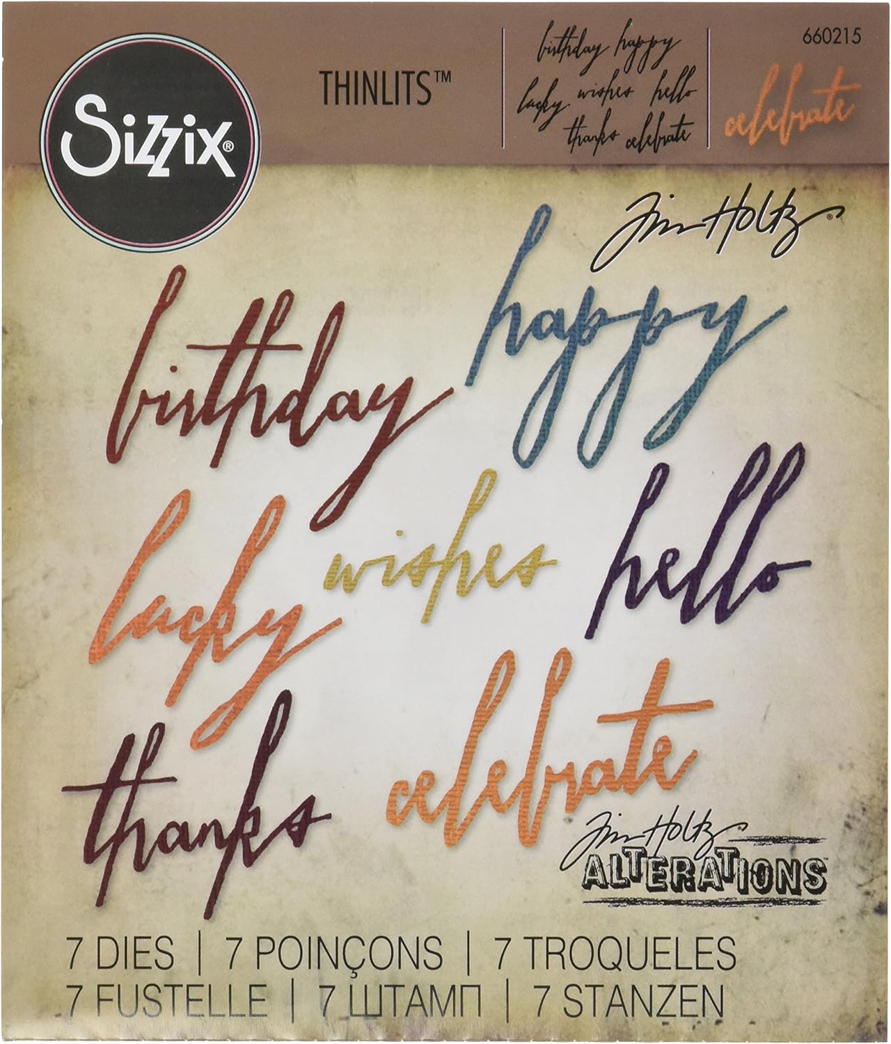 Sizzix 660215 Thinlits Die Set, Handwritten Celebrate by Tim Holtz (7 Pack)
