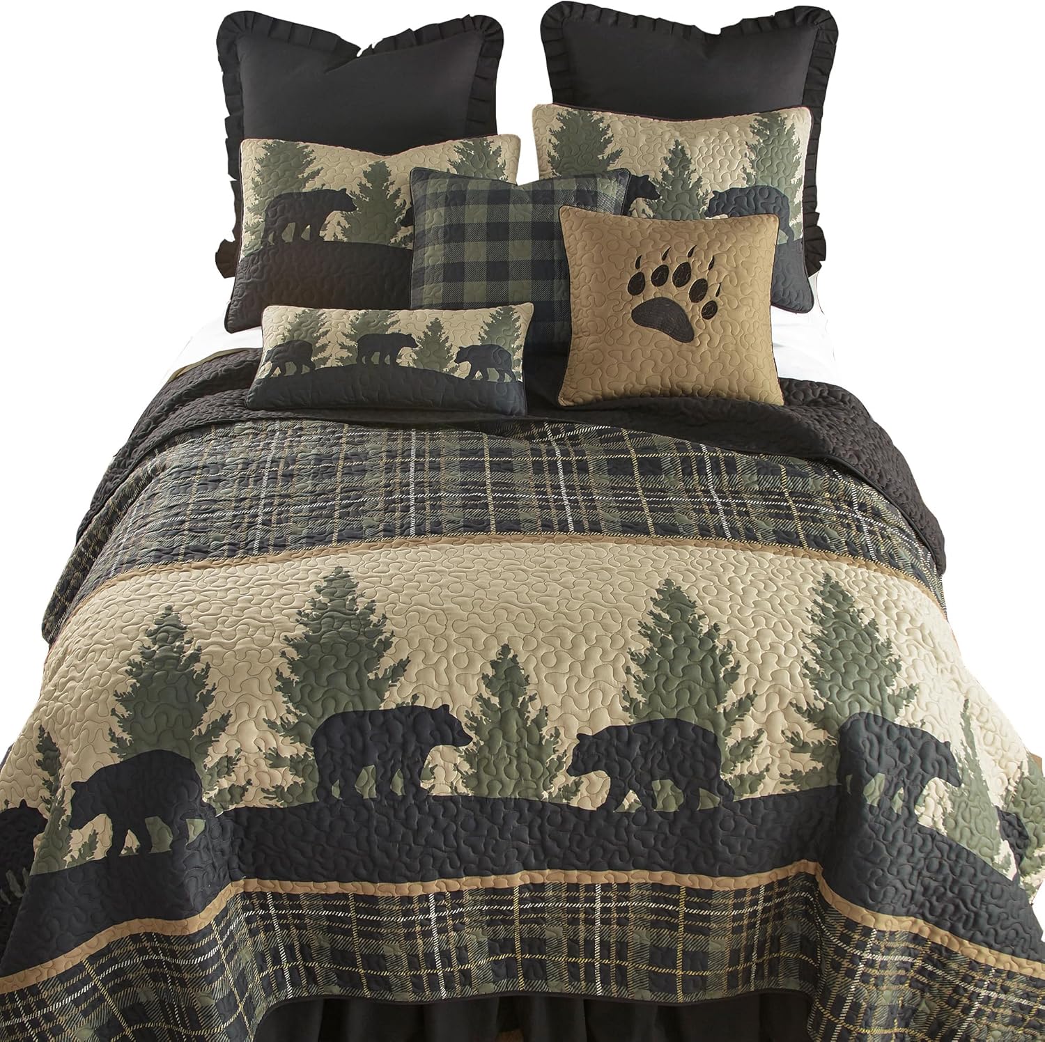 Donna Sharp California King Quilt - Bear Walk Plaid Lodge Quilt with Bear Pattern - Machine Washable - Perfect for Rustic Decor