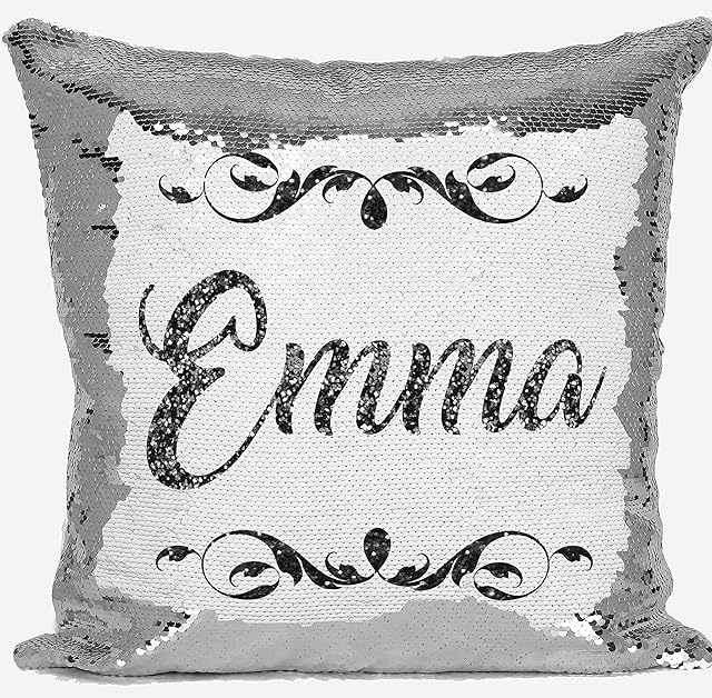 DAILY GIFTS Personalised Glitter Any Name Magic Reveal Silver Sequin Cushion Cover Gift 4 (Case Only)
