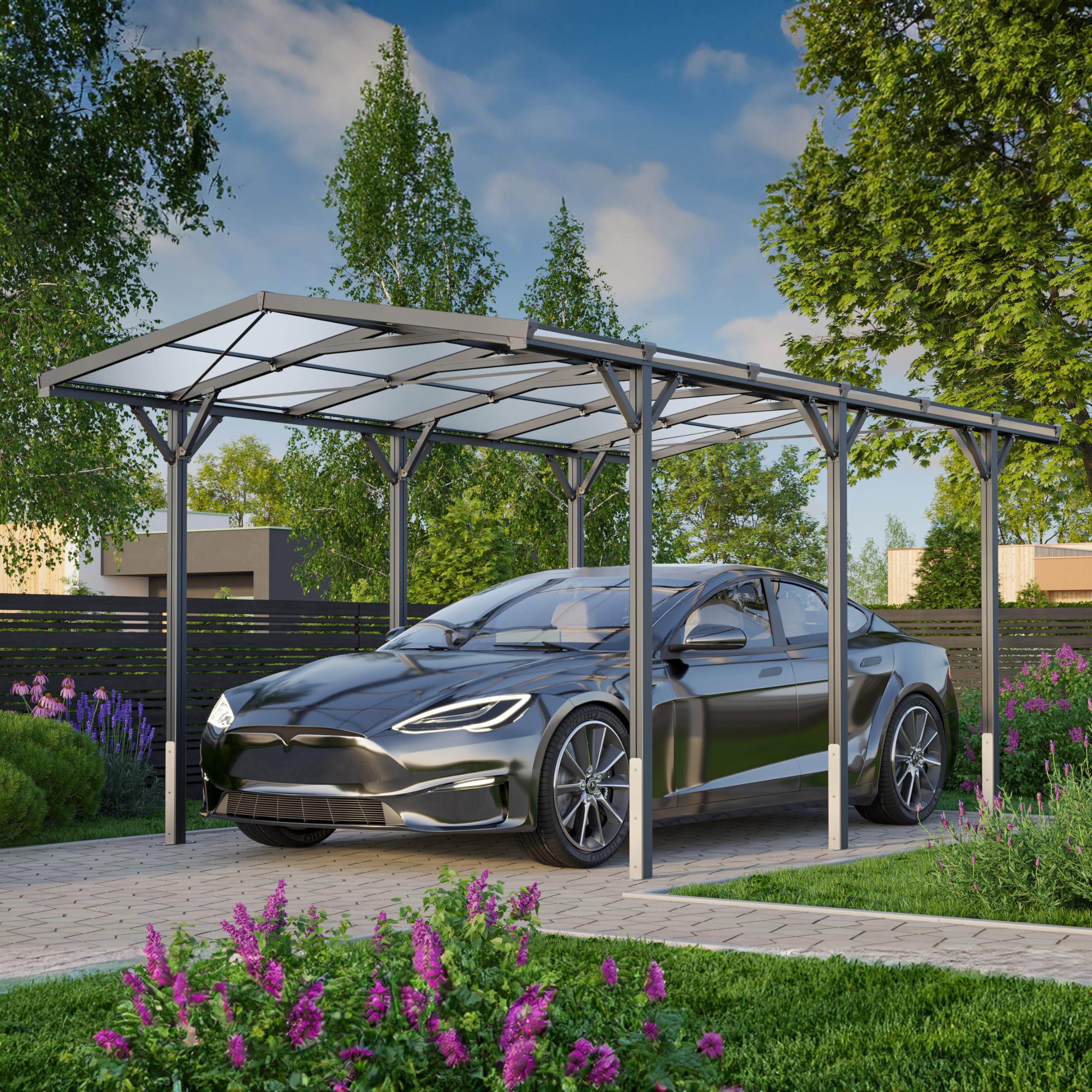 GFP Carport 2,85x5,05m Abri Voiture en Aluminium Anthracite Abri Individuel Voiture