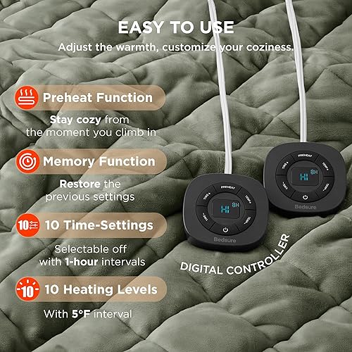 Vista 59 de Bedsure - Manta eléctrica tamaño matrimonial; térmica, de franela suave, calentamiento rápido, 10 ajustes de tiempo y 6 ajustes de calor; regalo 01