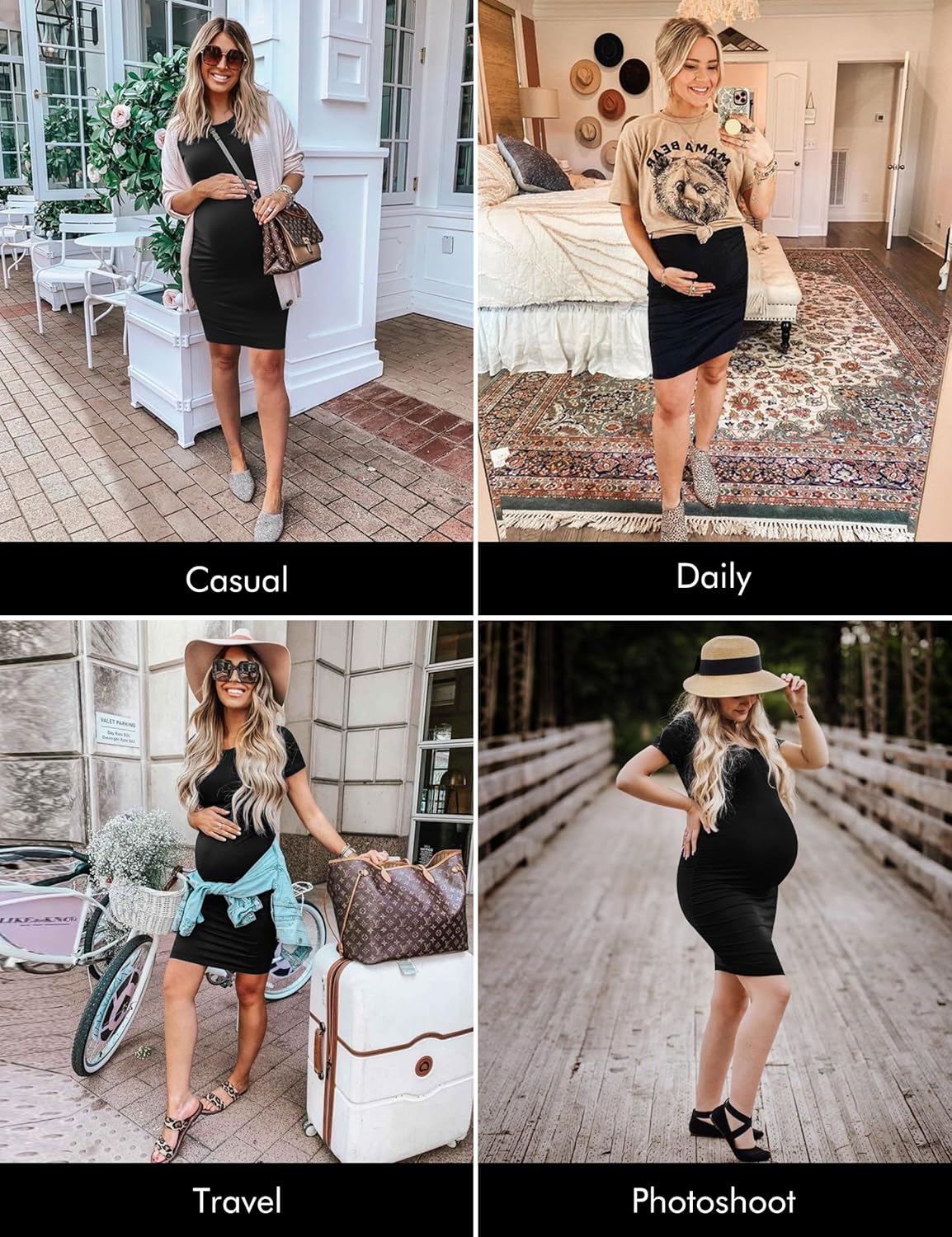Peauty Everyday Essentials Maternity Bodycon Dress Side Ruch & Short Sleeve Dress for Baby Shower Daily (S-2XL) - Image 3