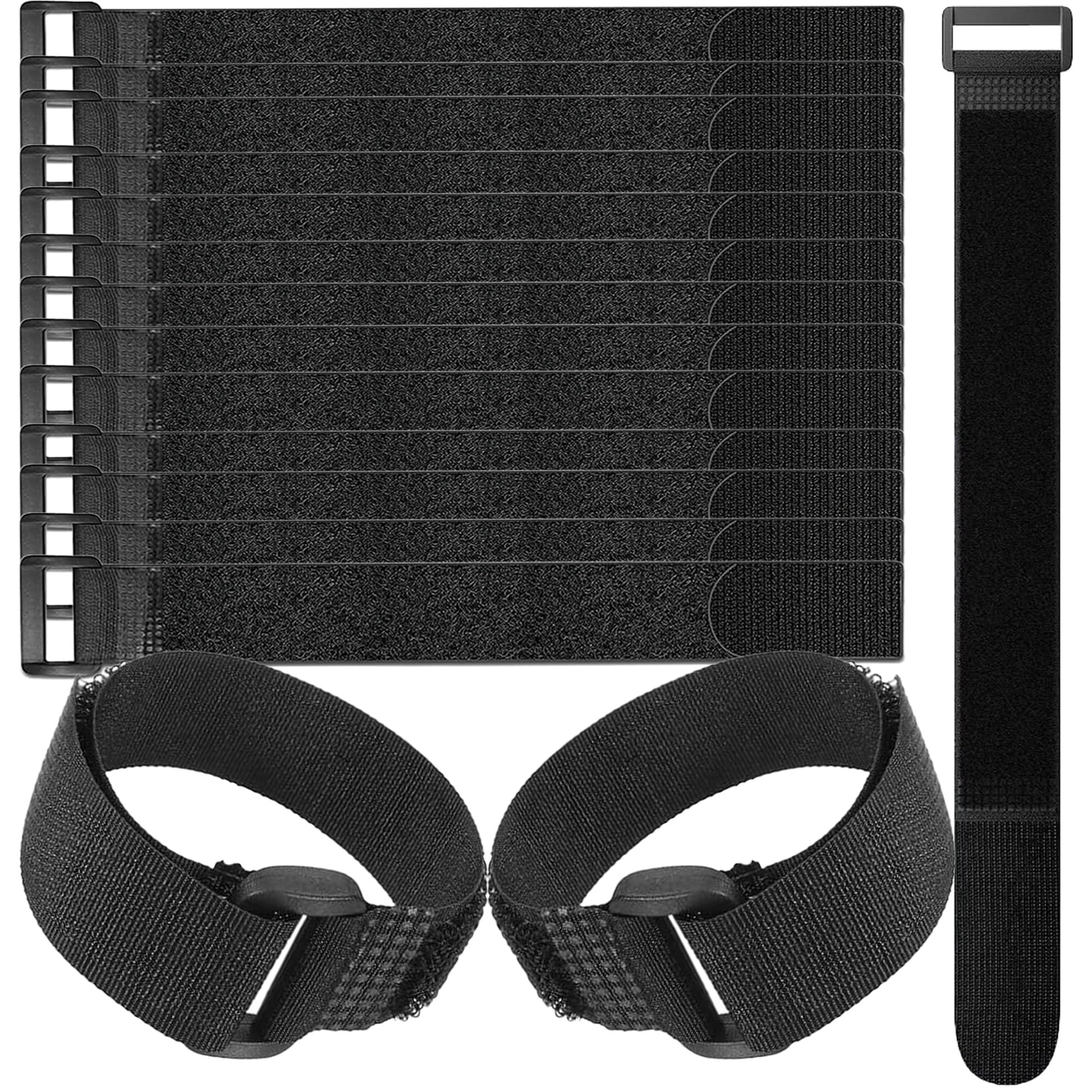 LJY 16-Pack Hook and Loop Straps Nylon Cable Ties Organizer Fastener, 30 cm x 2.5 cm, Black