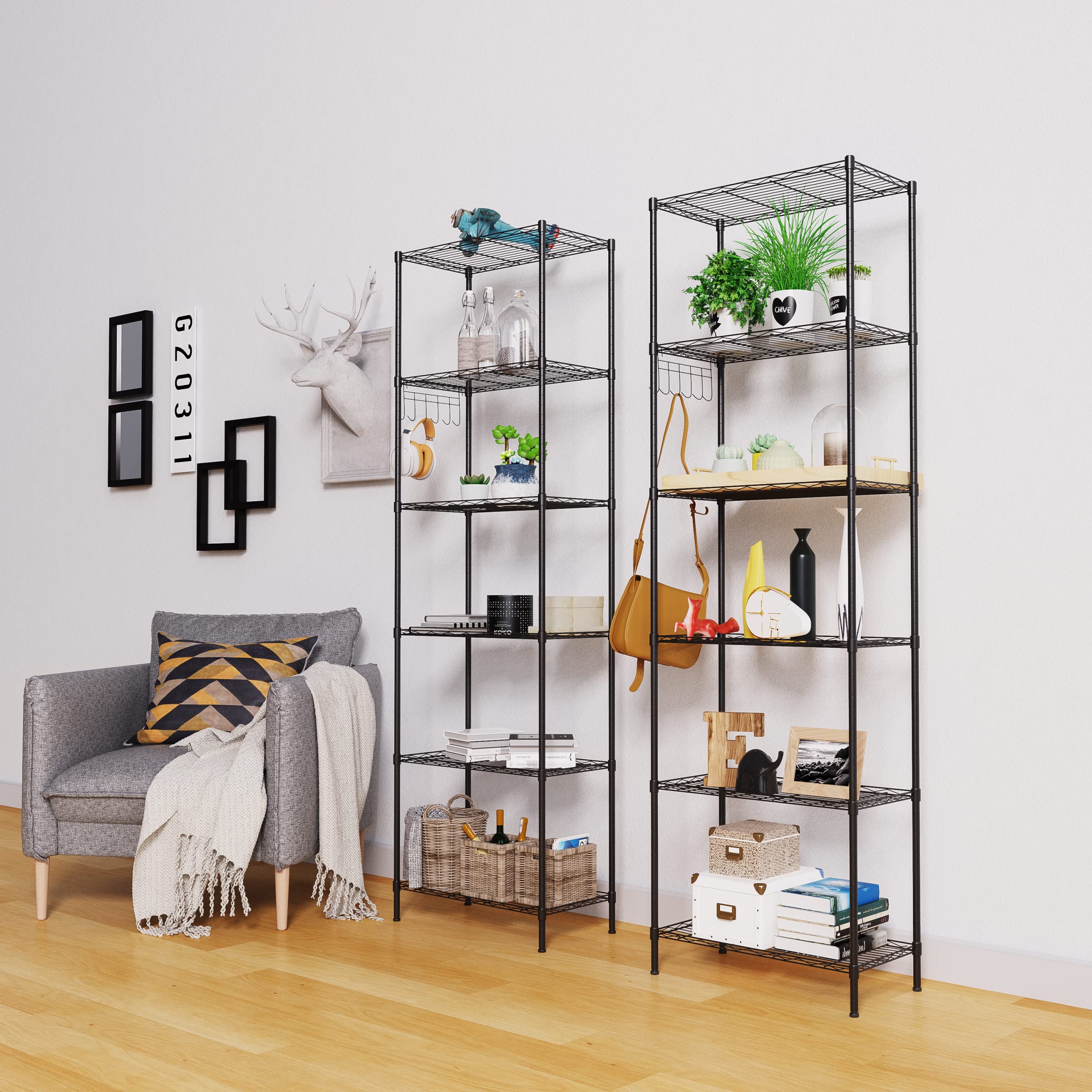 oliote Scaffalatura a 6 Ripiani, Ripiano in Metallo, Scaffale Metallo capacità di carico 100kg, 160 x 54 x 29 cm, Nero