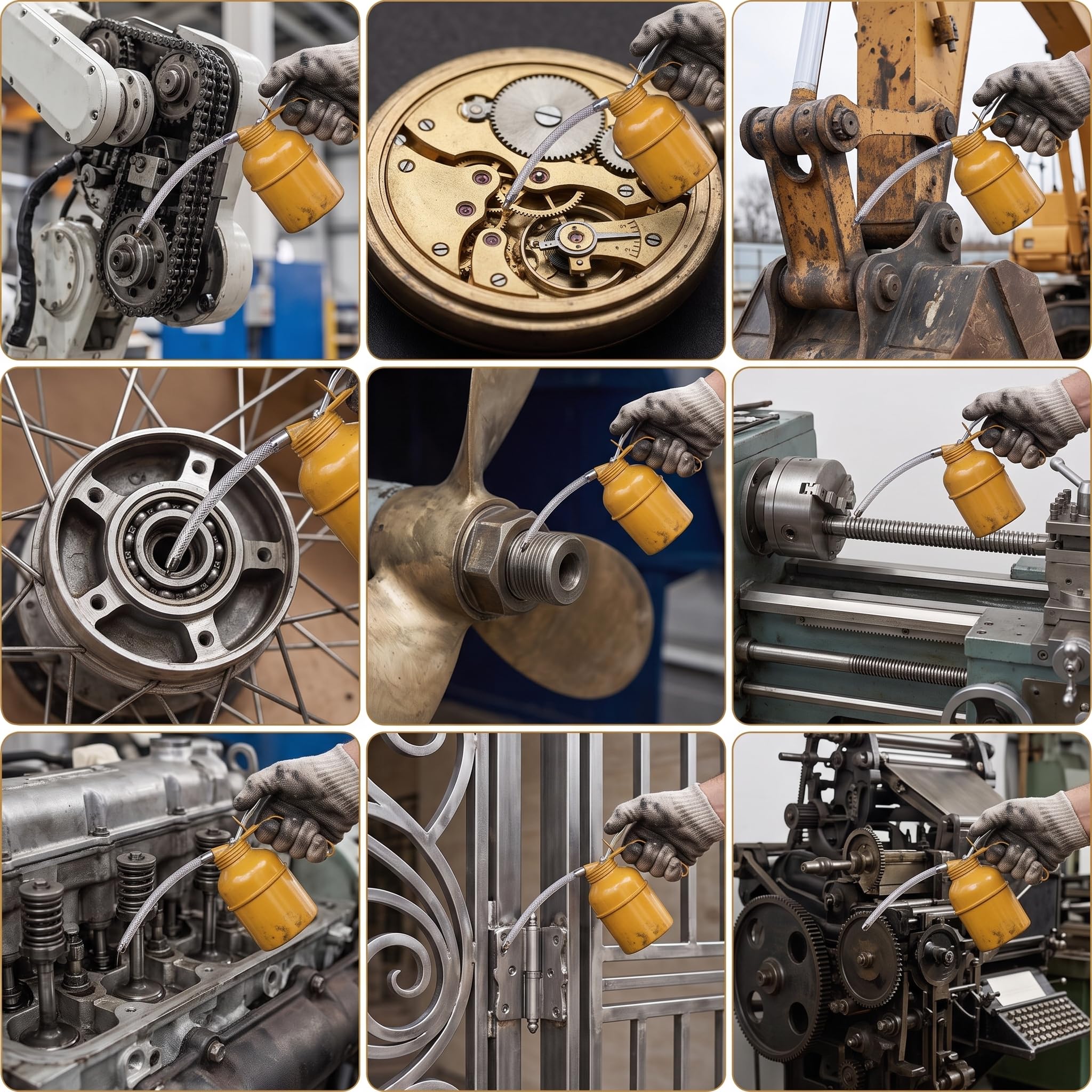 Spiralli Metal Yağdanlık 300 cc - Esnek Hortumlu Manuel Pompalı Yağ Tenekesi - Sanayi, Otomotiv, Atölye ve Bisiklet Yağlama Pompası (Sarı)