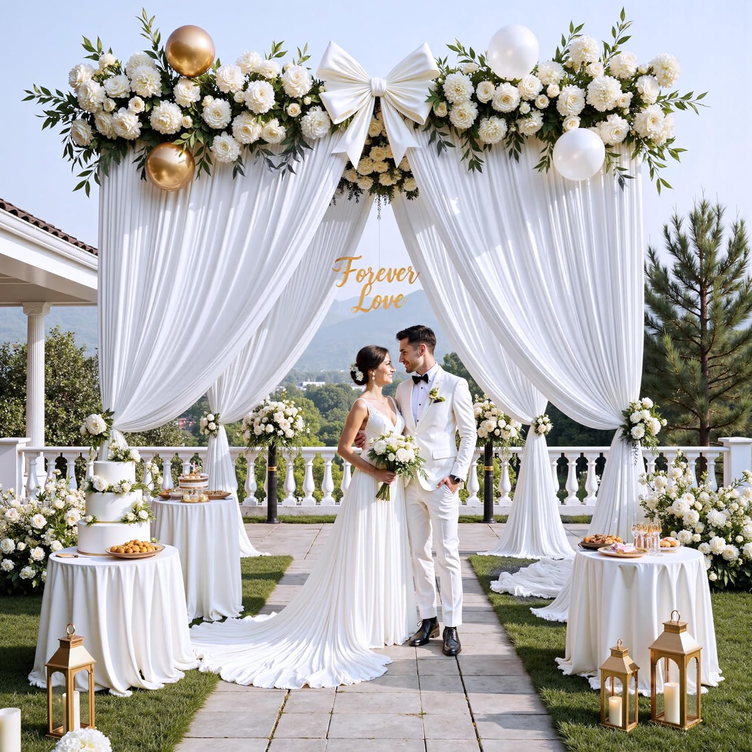 10ft x 14ft White Backdrop Curtains for Parties, 2 Panels Wrinkle Free Photo Backdrop Back Drop Cloth for Wedding Birthday Photography Background Decor