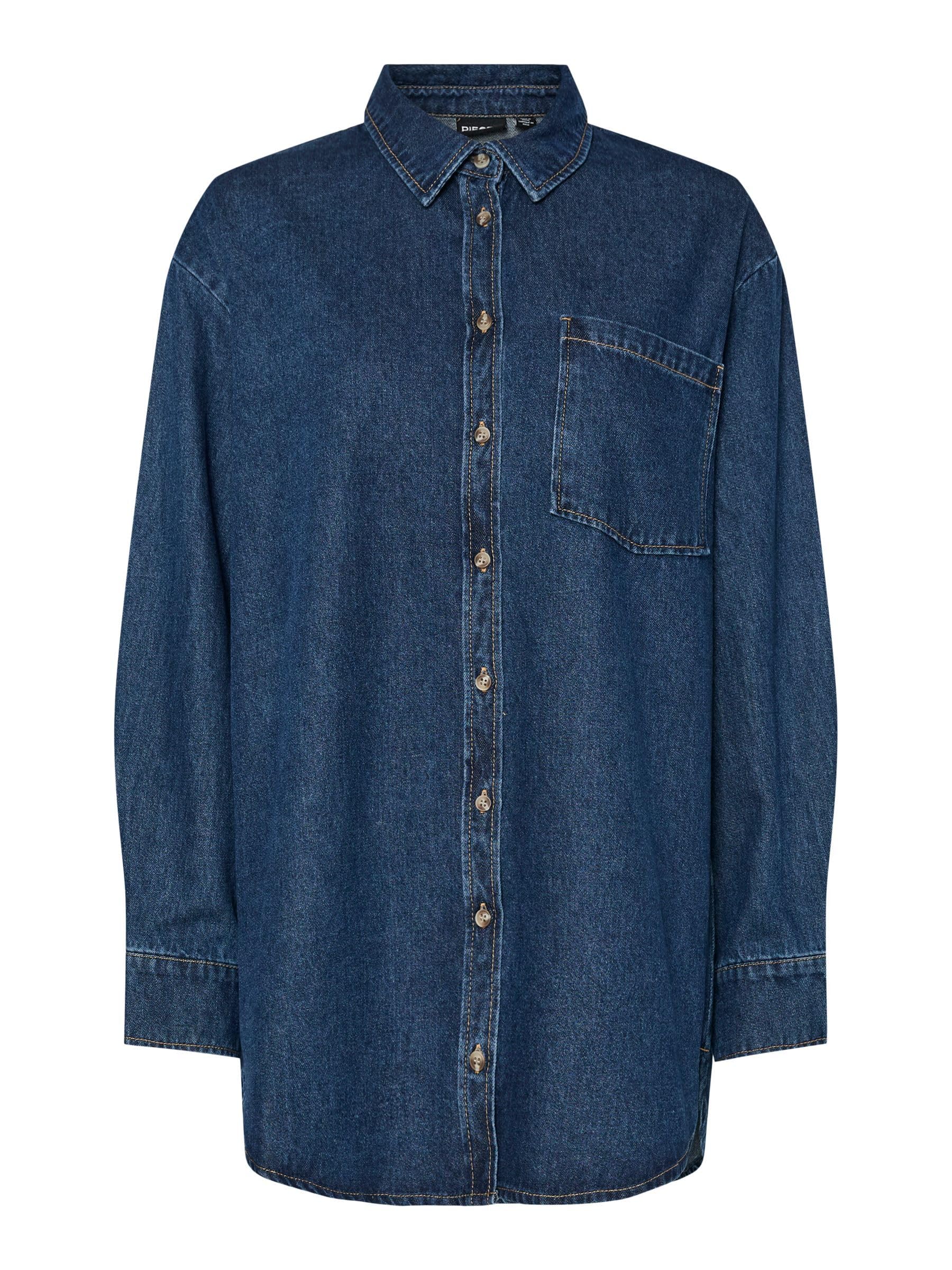 PIECES Pcmaisie LS Denim Shirt Noos Bc, Dark Denim Blue, M