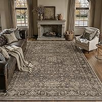 WondRg 8x10 Vintage Brown Washable Area Rug - Non-Slip Low Pile for Living Room, Bedroom, Kitchen, Office