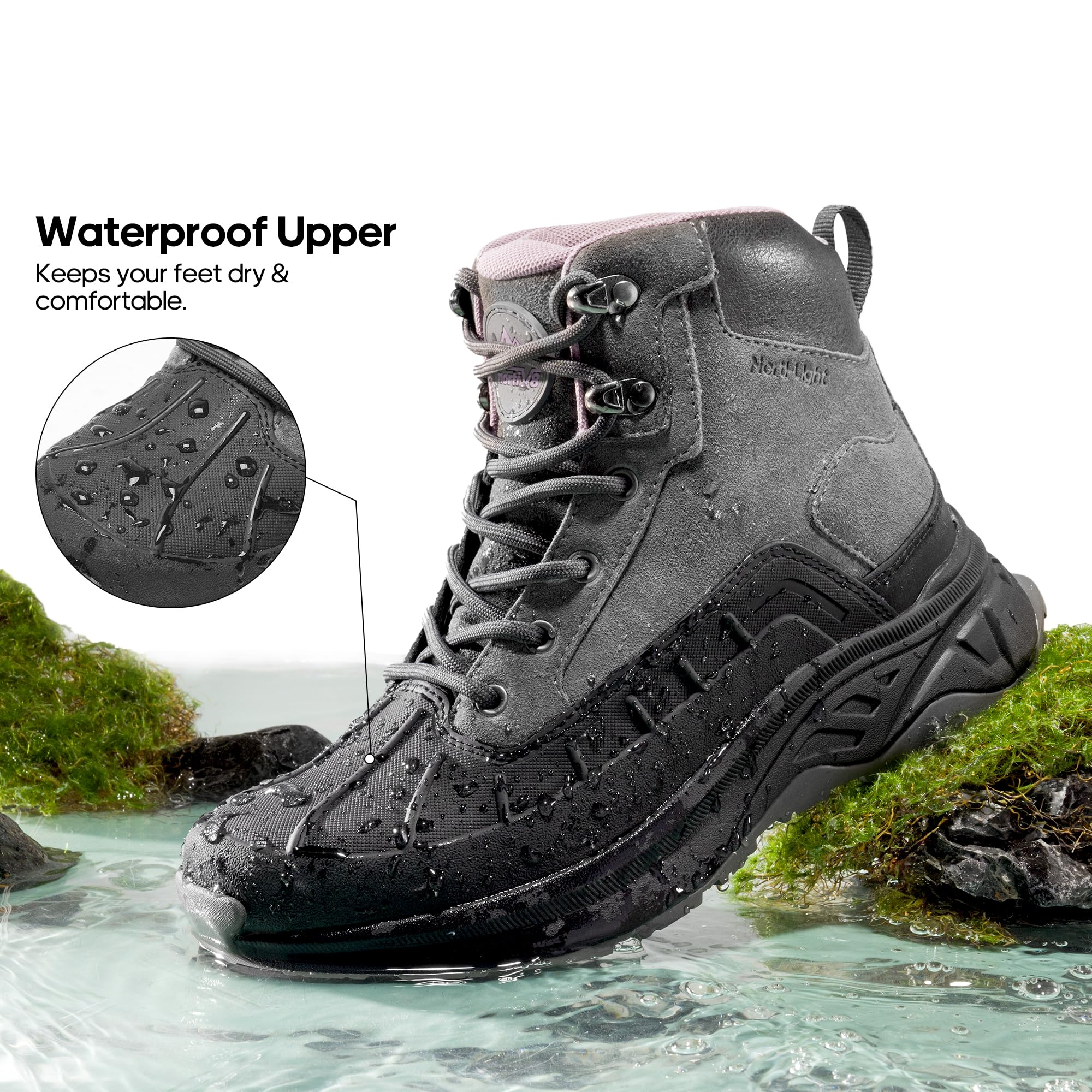 NORTIV 8 Damskie wodoodporne buty turystyczne outdoorowe trekkingowe kemping szlak turystyczne buty, ciemnoszary, 40.5 EU