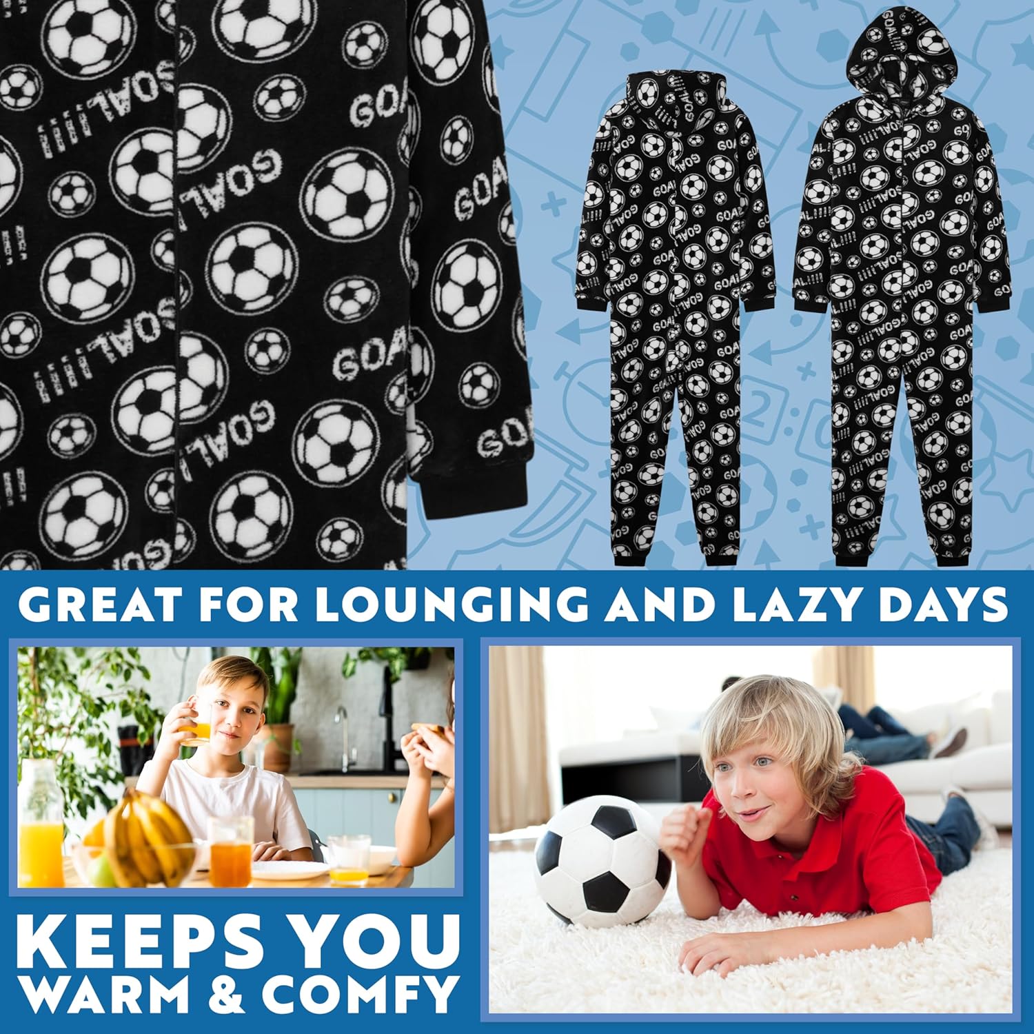 Get Trend One Piece Pajamas for Boys, Teens Fleece Loungewear Soft Jumpsuit Sleepwear Cozy Nightwear Gifts for Boys - Image 3