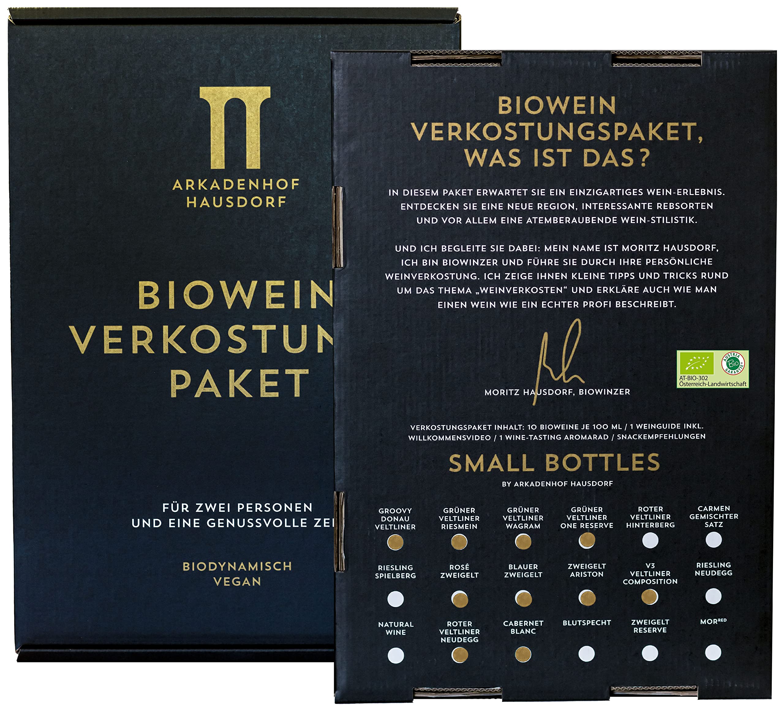 Biowein Verkostungs Paket | Mini Wein Tasting Set (10x 100ml) | Probierpaket vegan & bio | mit Genuss Guide & 20€ Gutschein | Ideal als Wein Geschenkset