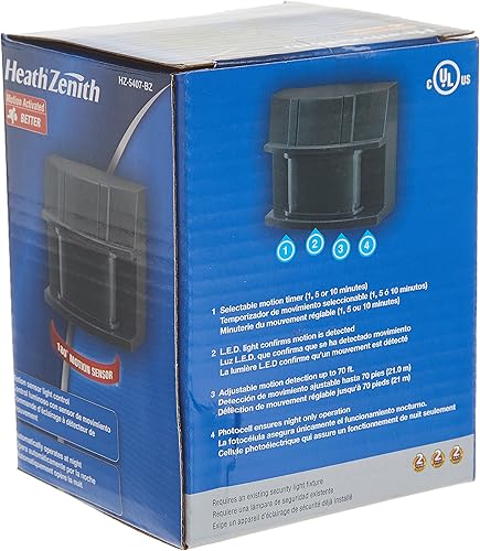 Miniatura 6 de Heath Zenith SL-5407-BZ Sensor de movimiento de repuesto de 180 grados temporizador seleccionable sensibilidad de detección de movimiento ajustable
