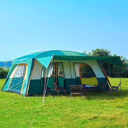 Miniatura 2 de KTT Tienda de campaña extragrande para 12-14 personas, tiendas de campaña familiares, 2 habitaciones, pared recta, 2 puertas, 4 ventanas con malla,