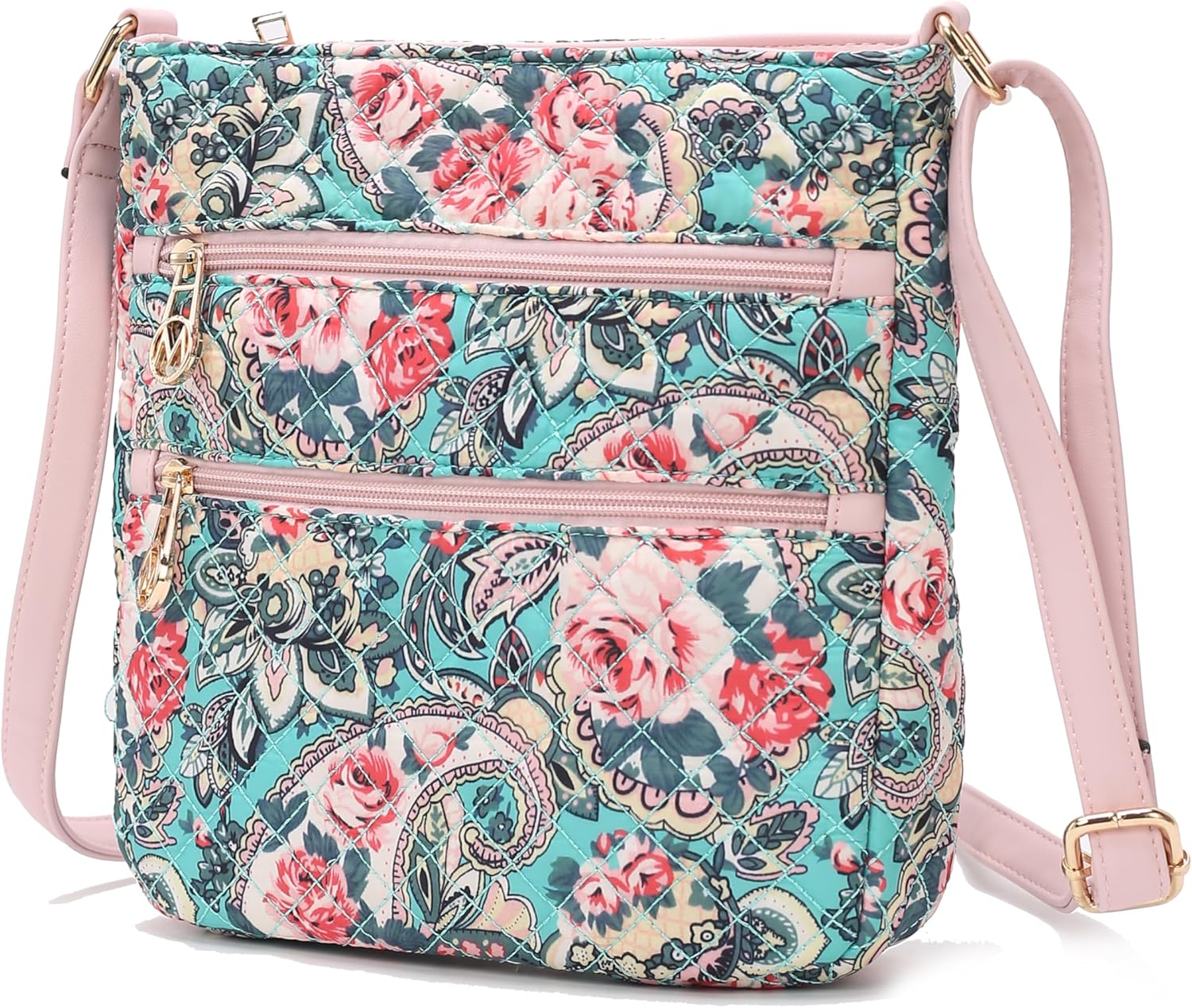 MKF Collection Quilted Crossbody for Women, Cotton Top-Handle Ladies Fashion Daily Crossover Handbag Purse