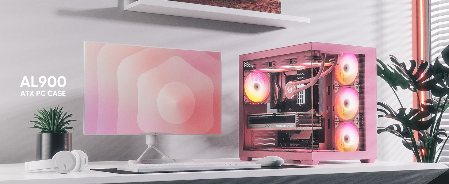 Amazon.com: Vetroo AL900 Pink ATX Computer PC Case with 270° Full