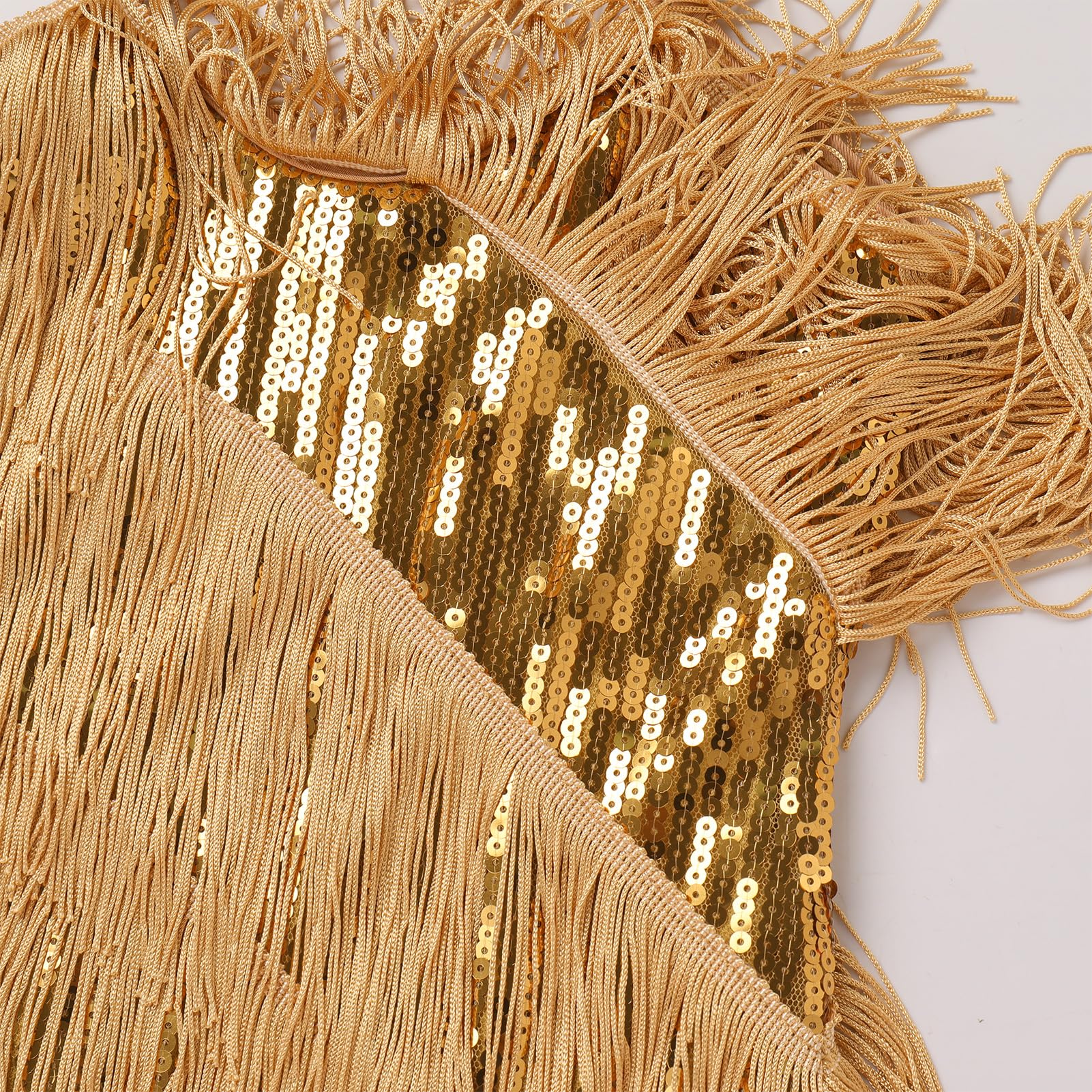 OMEWEE Vestito da bambina con paillettes nappa, abito latino, senza maniche, con spalline sottili, frange, con brillantini, ballroom, feste, balletto, rumba samba cha cha, jazz