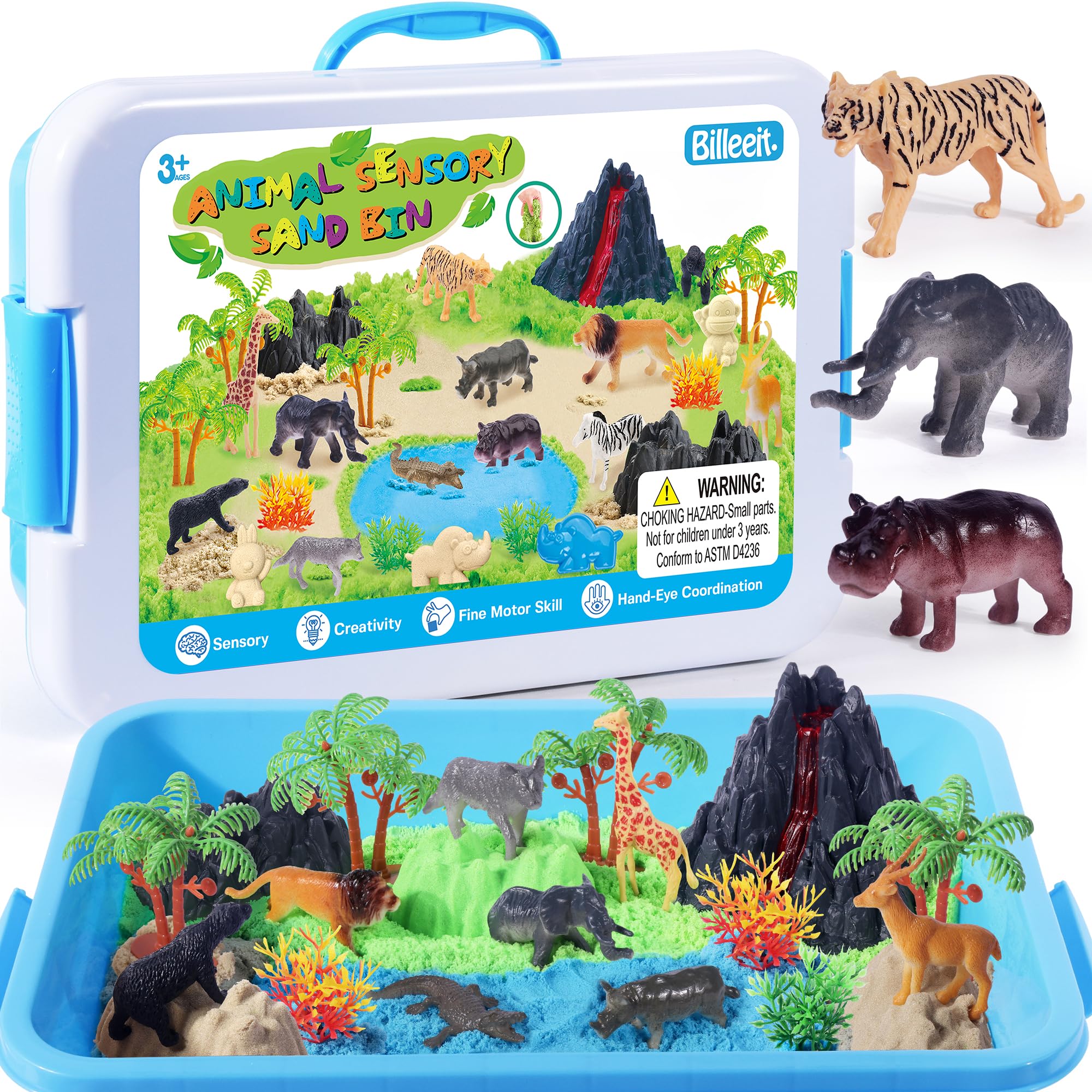 Billeeit Coffret de bac sensoriel animalier avec sable magique