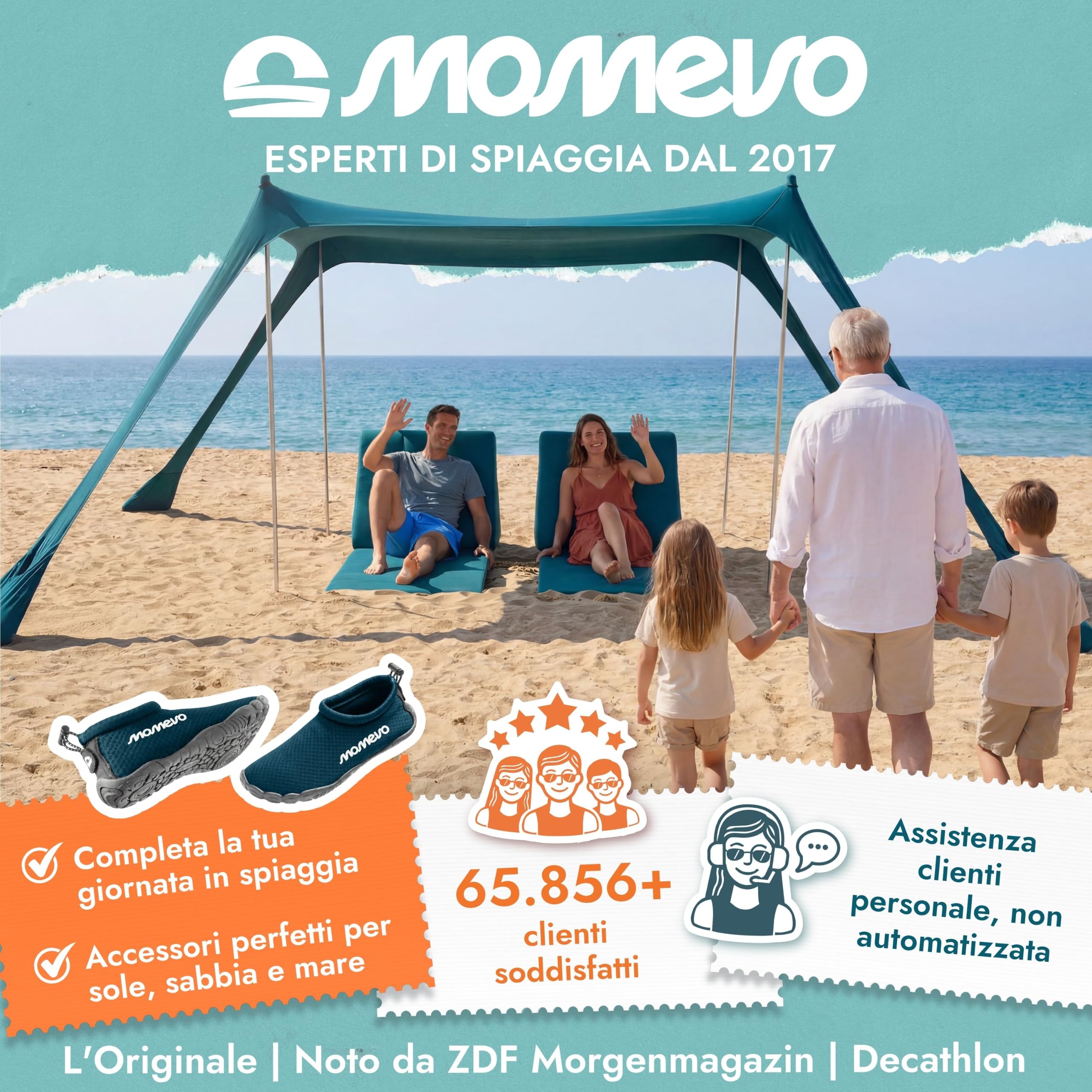 Sunsail Tenda da Spiaggia UPF50+ – Parasole ideale per mare e campeggio (fino a 6 persone, blu petrolio)
