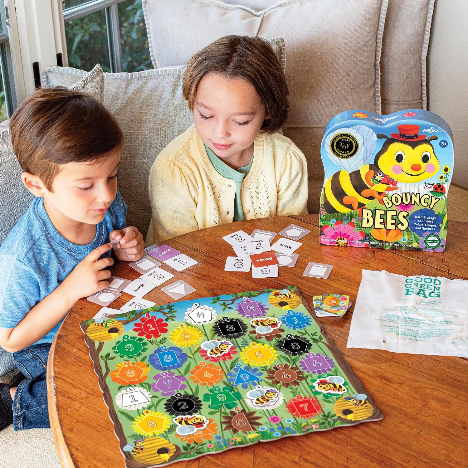 eeBoo: Bouncy Bees Board Game, Learn Colors Numbers and Shapes, Strategy Game for 2-4 Players, Screen-Free Fun, Kids Ages 3 and up