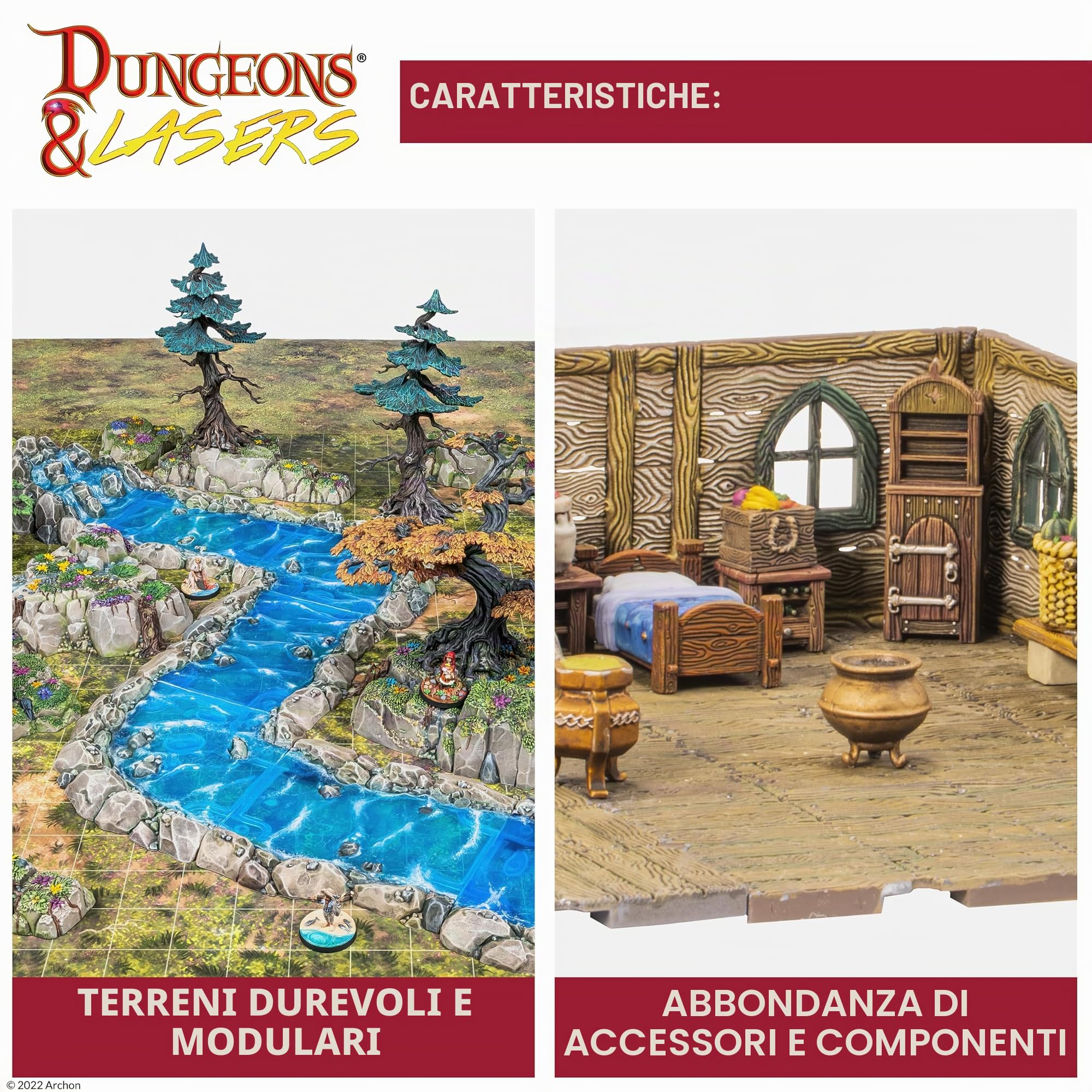 Dungeons & Lasers Set di terreno preverniciato per giochi di ruolo DND e da tavolo, compatibile con miniature in scala da 28 mm-32 mm, design modulare per un montaggio rapido (miniere abbandonate)