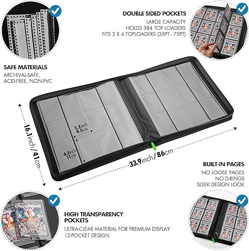 Miniatura 4 de Toploader - Carpeta para tarjetas intercambiables, 384 con 12 bolsillos superiores cargadoras, carpeta de Pokémon, carpeta de colección de tarjetas,