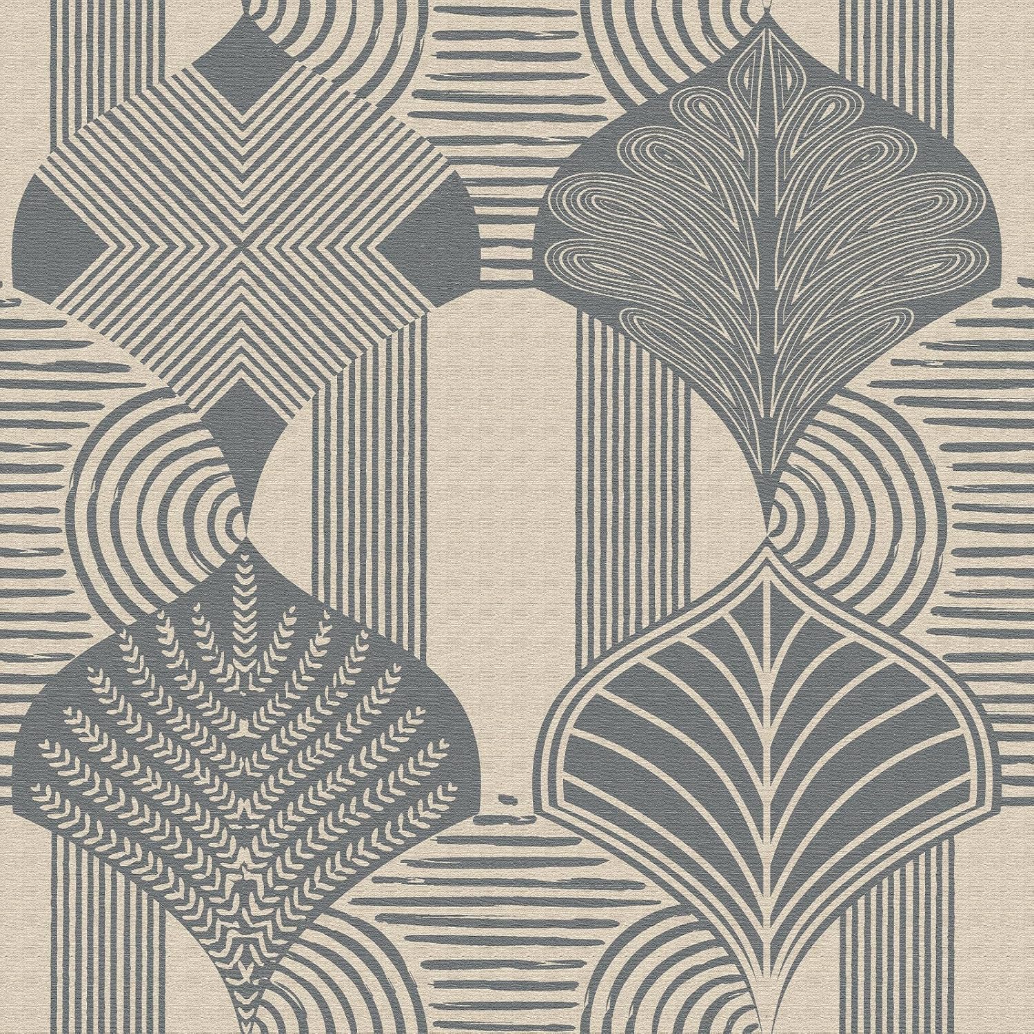 GloryTik Vintage Peel and Stick Wallpaper, Art Deco Fan Pattern, Self Adhesive Removable Wallpaper for Bedroom, Bathroom, Kitchen and Furniture Decorative Contact Paper 17" x 80"