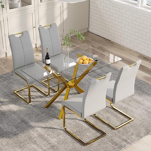 Miniatura 29 de Mesa de comedor de 7 piezas de 47 pulgadas con 6 sillas de piel sintética, juego de mesa de comedor moderno para 6, mesa de cocina rectangular