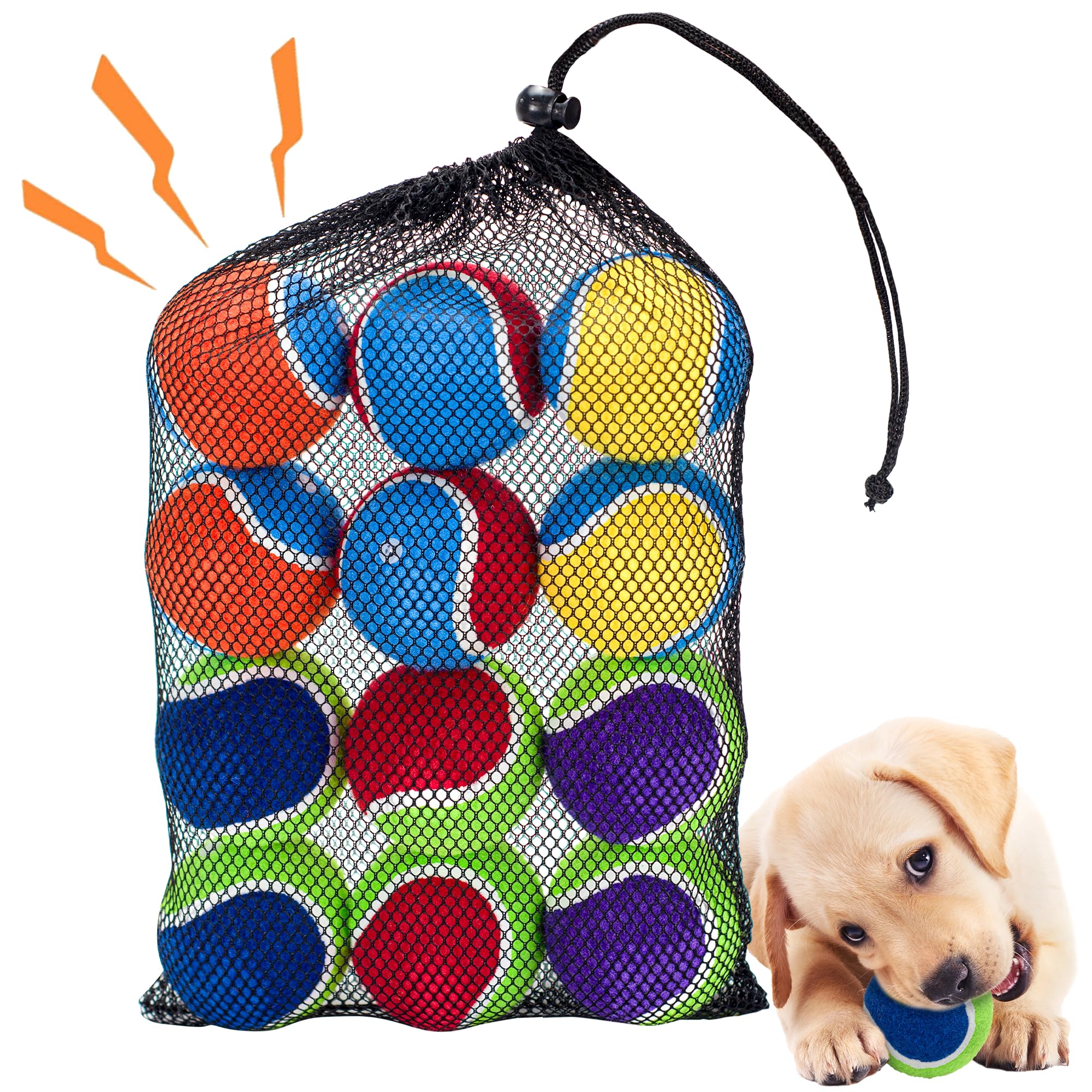 Ousiya Squeaky Tennis Balls for Dogs - 12 Pack 6.5 CM Durable Dog Toy Balls with Mesh Bag for Outdoor Play & Training