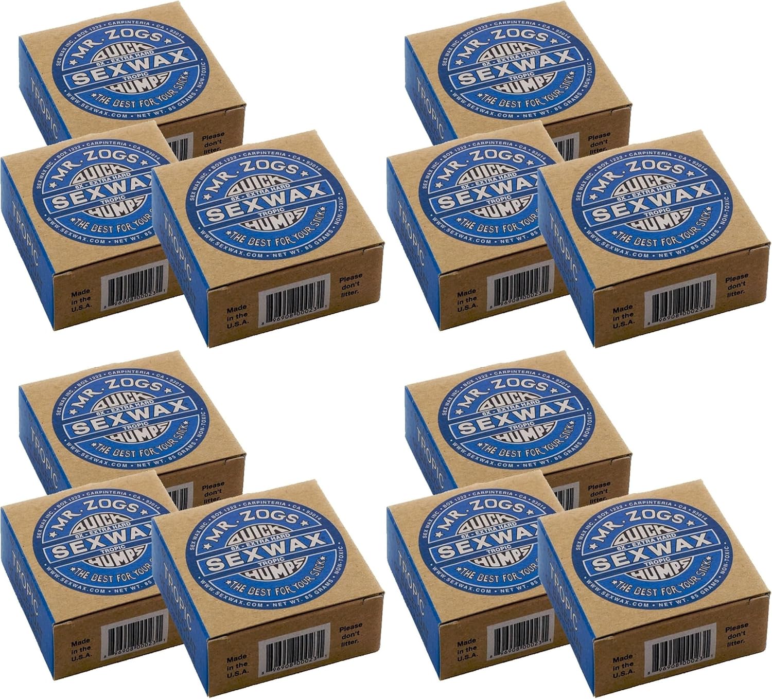 Sex Wax Quick Humps 6X Extra Hard Tropical Surfboard Wax, 78°F and Above, Coconut Scented, 85g, 12 Pack