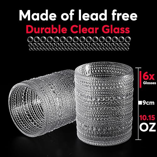 Miniatura 4 de Juego de 6 vasos Júpiter con base gruesa y pesada para cóctel en relieve, 10.15 onzas, para agua, refrescos, jugos, batidos, cerveza, whisky tropical