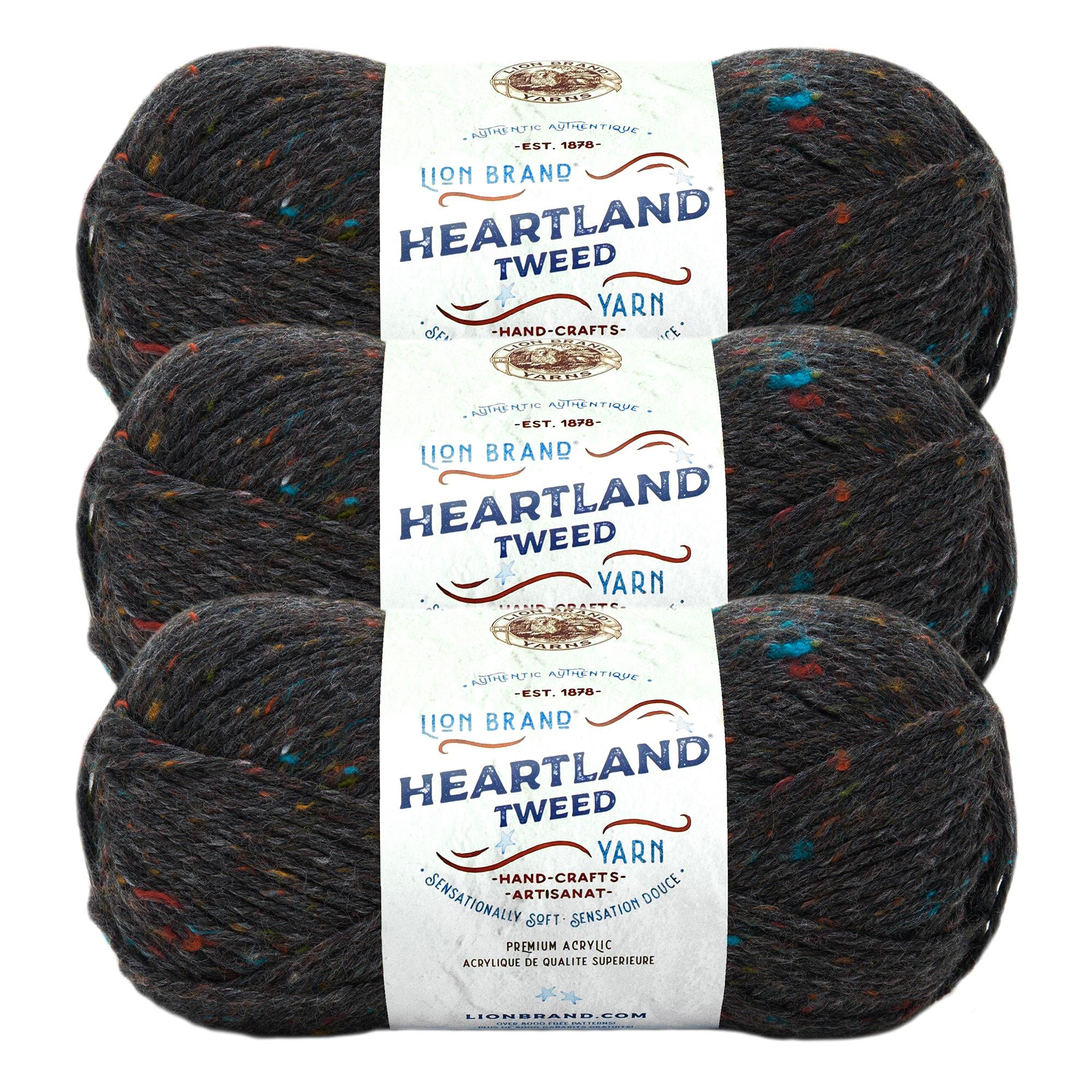 Lion Brand Yarn Heartland Yarn, Worsted-Weight Yarn for Knitting, Crocheting, and Crafting, 3 Pack, Black Canyon Tweed — image 1