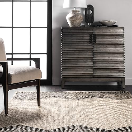 Miniatura 4 de nuLOOM Priscilla - Alfombra trenzada de yute abstracto con diseño de cheurón, 4 x 6, natural