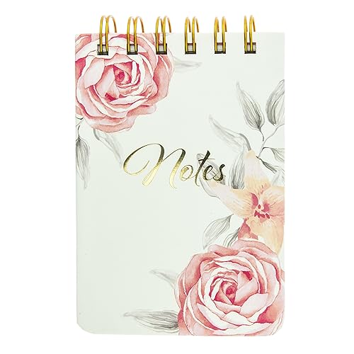 Graphique Vintage Roses Petite Journal - Pocket Journal with 200 Custom Interior Pages, Pink Floral Cover with Embellished Gold Foil "Notes" Message and Spiral Bound Top, 3.5" x 5.5" - Vintage Roses