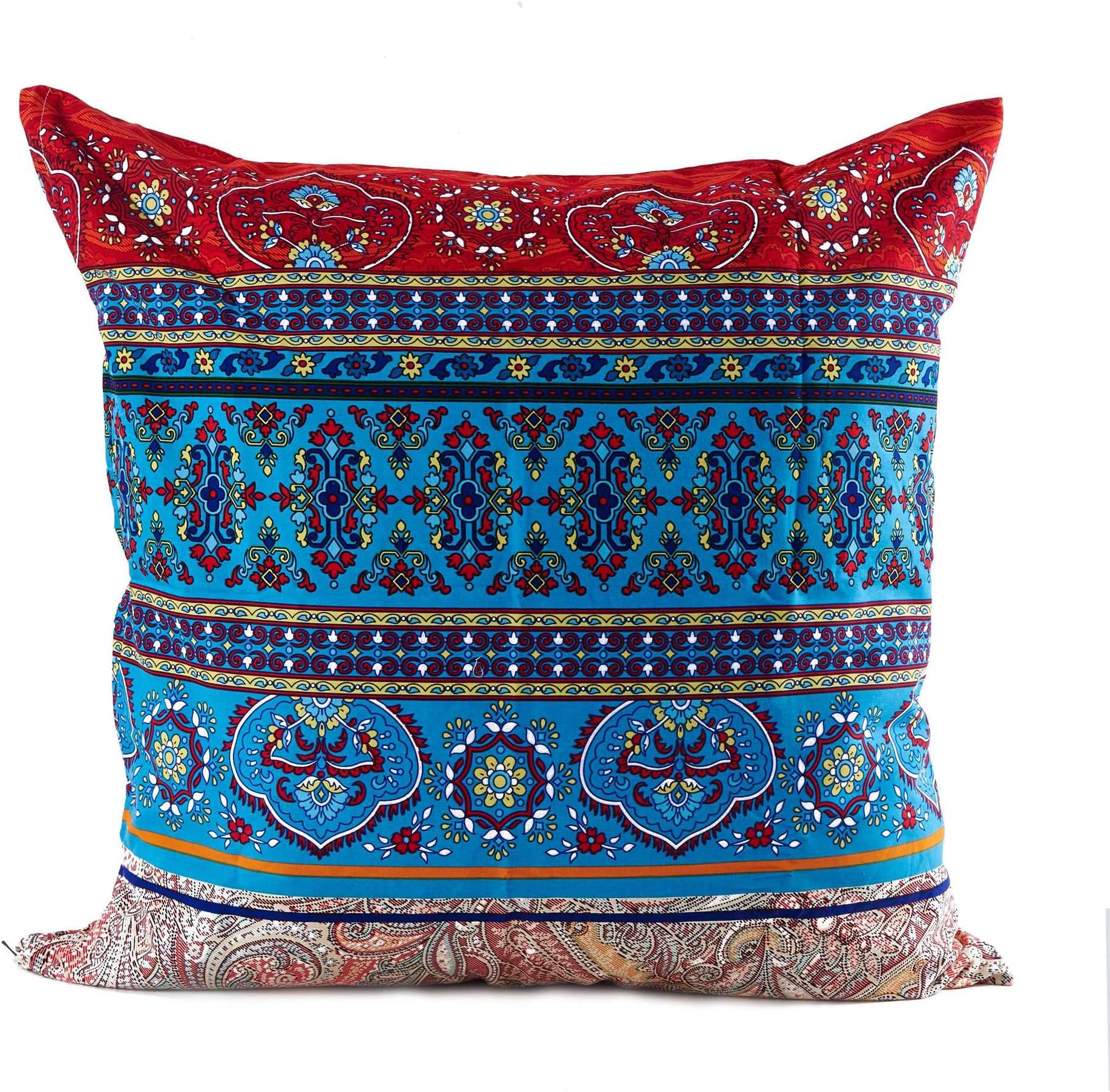 Qucover 2 Pack Bohemian Pillowcase Square 25 inches Moroccan Boho Cushion Pillow Cover Ethnic Style Colorful Striped Red Blue Sanding Cotton Pillow Shams 63 x 63 cm