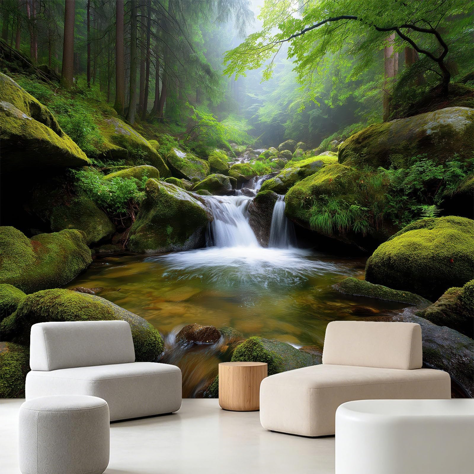Fototapeta z włókniny, natura, krajobraz, las, 200 x 140 cm – fototapeta do sypialni, salonu, tapeta na fizelinie XXL, tapeta ścienna z motywem, dekoracja ścienna – roślina strumień, drzewa