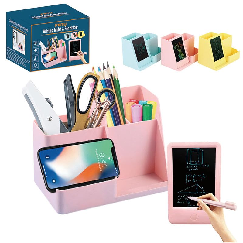Jolfay Writing Tablet with Pen Holder | Pencil Holder Storage Box | Remote/Phone Stand | Desk Accessories Stationary Tidy Organizers | Memo Pads Board | Learning Pad for Student/Office-image-6