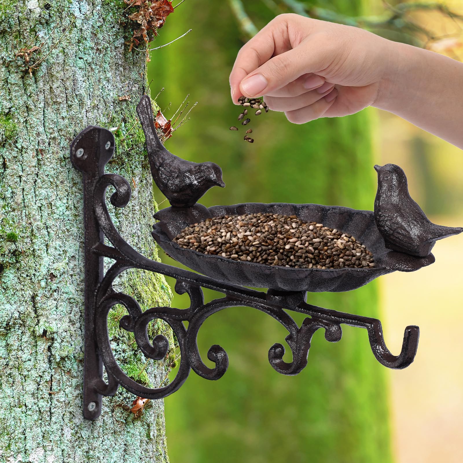 JUXYES Wandhalterung Vogelfutterstation mit Aufhängehalterung, robuste Vogeltränke aus Gusseisen für den Außenbereich, Antik Garten Dekorative Vögel Wandhaken zum Aufhängen von Pflanzen, Laternen