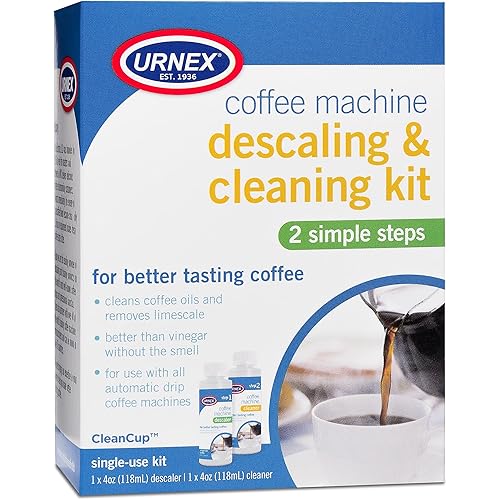 Urnex Coffee Maker Cleaner and Descaler Kit - 2 Single Use Bottles - Professional at Home Coffee Machine Cleaning and Descaling