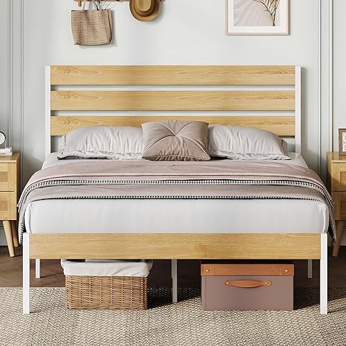 Miniatura 11 de WLIVE Base de cama Queen con cabecero, base de cama de plataforma de metal con almacenamiento debajo de la cama, base de colchón de 1500 libras, no