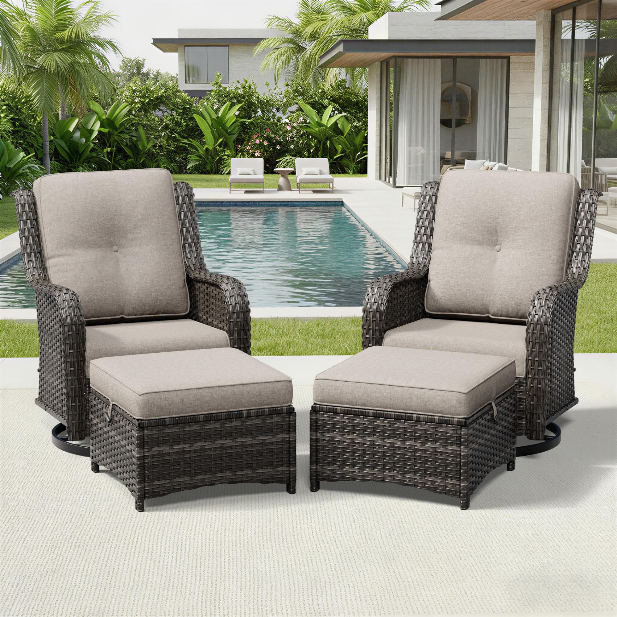 Joyside 4 Piece Wicker Patio Furniture Set, Outdoor Swivel Rocker Patio Chairs with High Back, Deep Seating, Wide Armrest, Thickened Cushions, Outdoor Furniture for Deck, Porch Use
