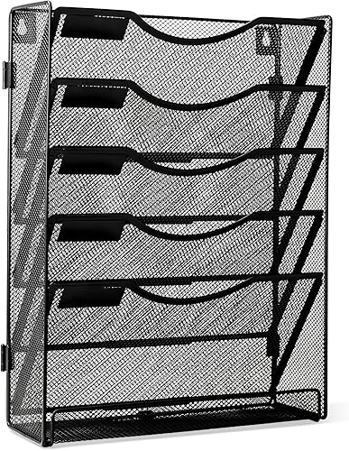 Vista 2 de EasyPAG Archivador de pared de 5 niveles para escritorio/pared, organizador de archivos colgante, carpeta de archivo de cartas con organizador