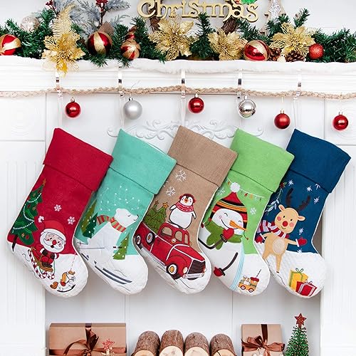 Miniatura 6 de LUBOT Calcetines de Navidad para decoración familiar, diseño de noche oscura estrellada, adornos de regalo de felpa bordados, medias de Navidad para