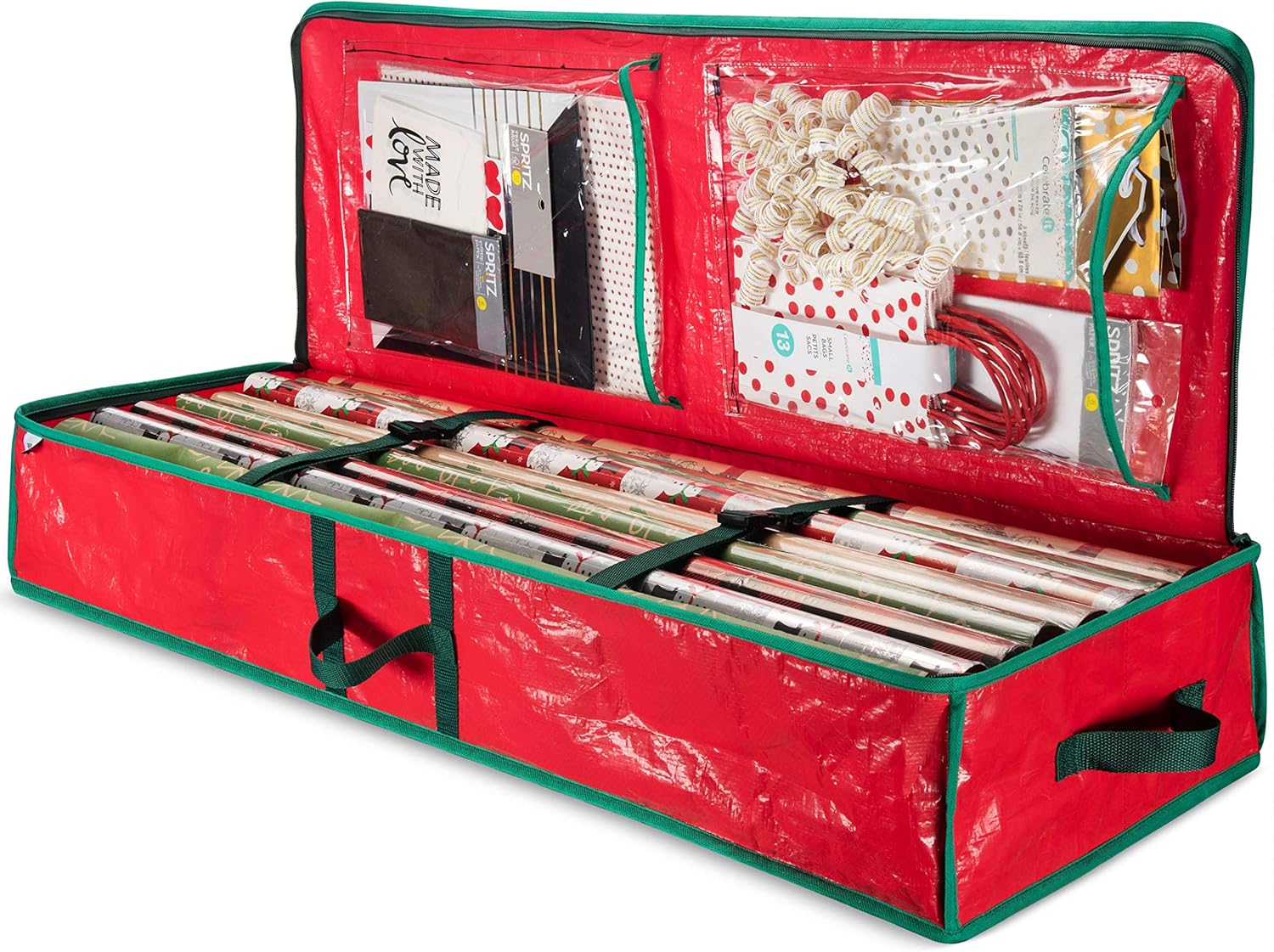 ZOBER Underbed Gift Wrap Organizer, Interior Pockets, fits 18-24 Standard Rolls, Underbed Storage, Wrapping Paper Storage Box and Holiday Accessories, 40” Long - Tear Proof Fabric: Home & Kitchen