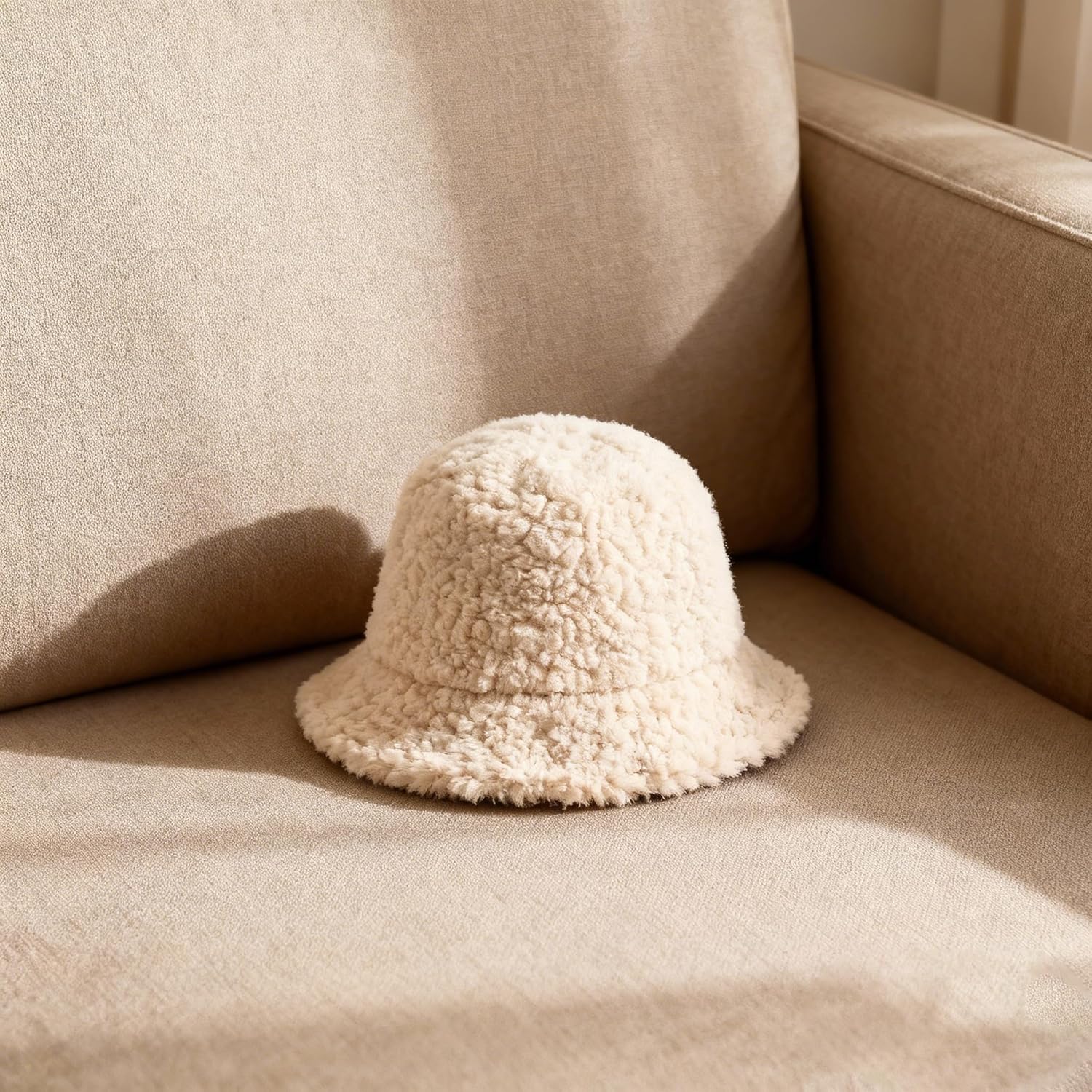 Lamb Wool Hat, Beige Fisherman Hat, Winter Boy and Girl Warm Cap