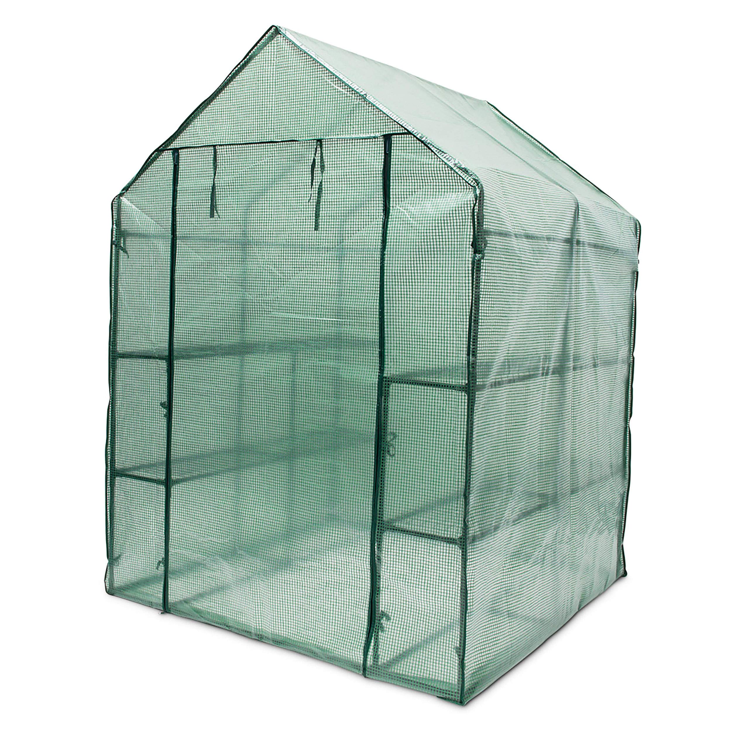 Relaxdays Serra Praticabile, Fogli di PE, HxLxP: 195x140x140 cm, 8 Ripiani, Giardino e Orto, 8 Picchetti e Corda, Verde